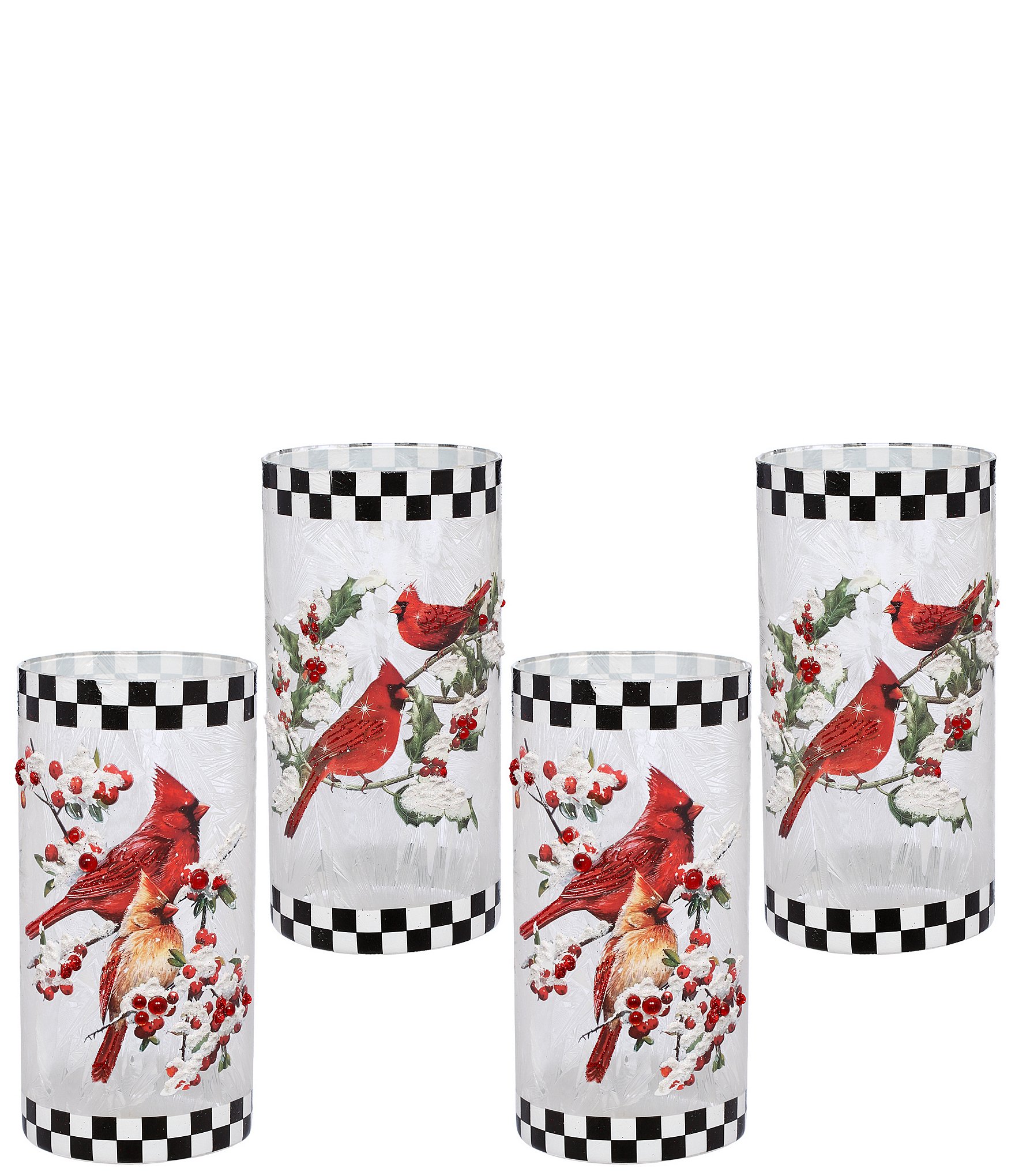 Mark Roberts Cardinal Berry Candleholder, Set of 4