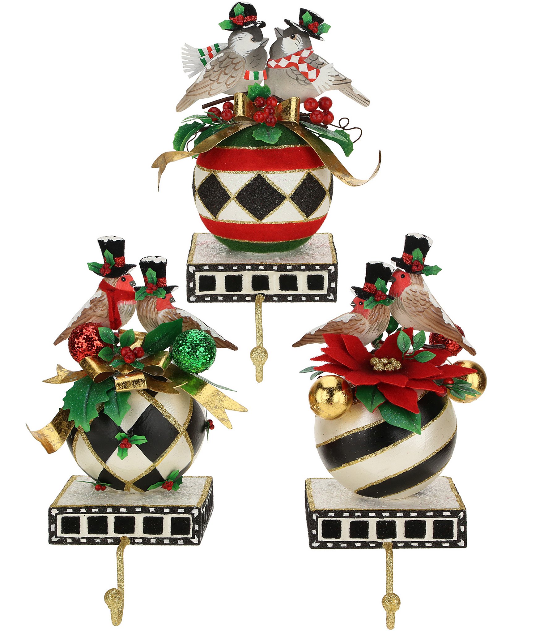 Mark Roberts Holiday Collection 10.25-inch Christmas Birds Stocking Holder, Assortment of 3