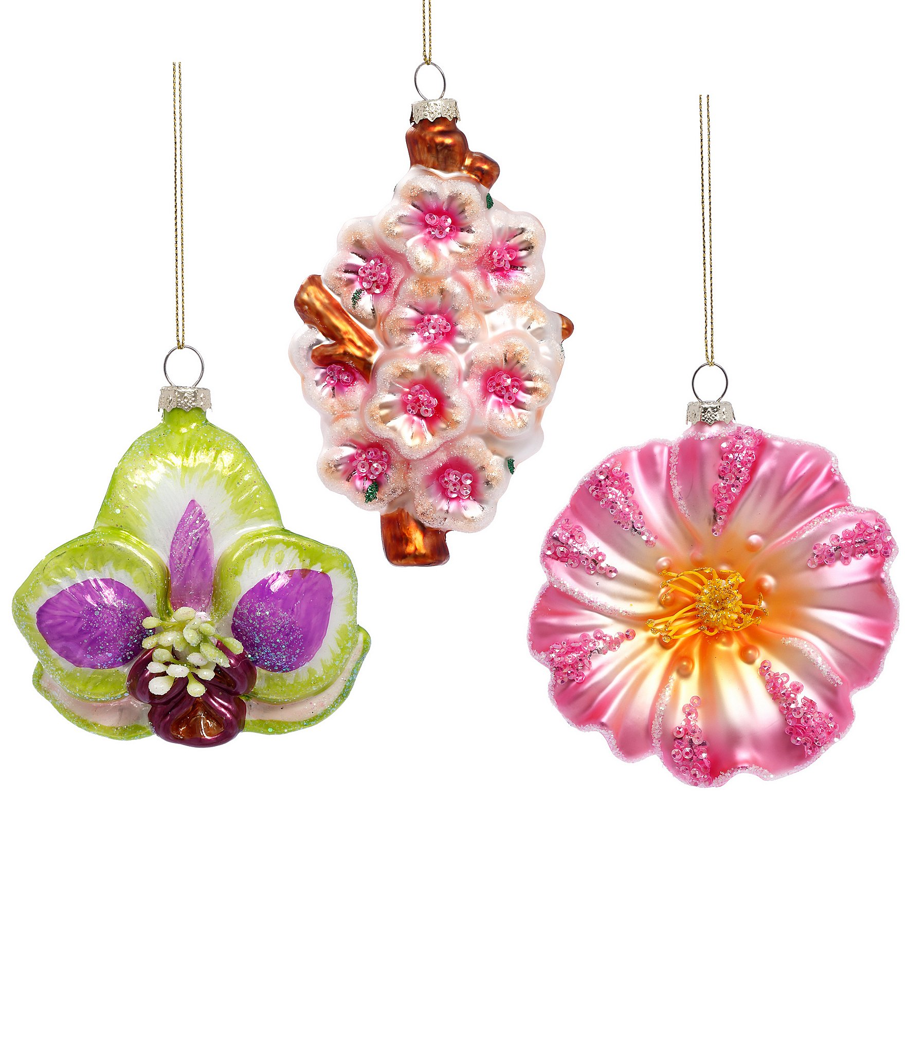 Mark Roberts Holiday Collection 6-Piece Assorted Orchid Flower Hanging Ornament Set