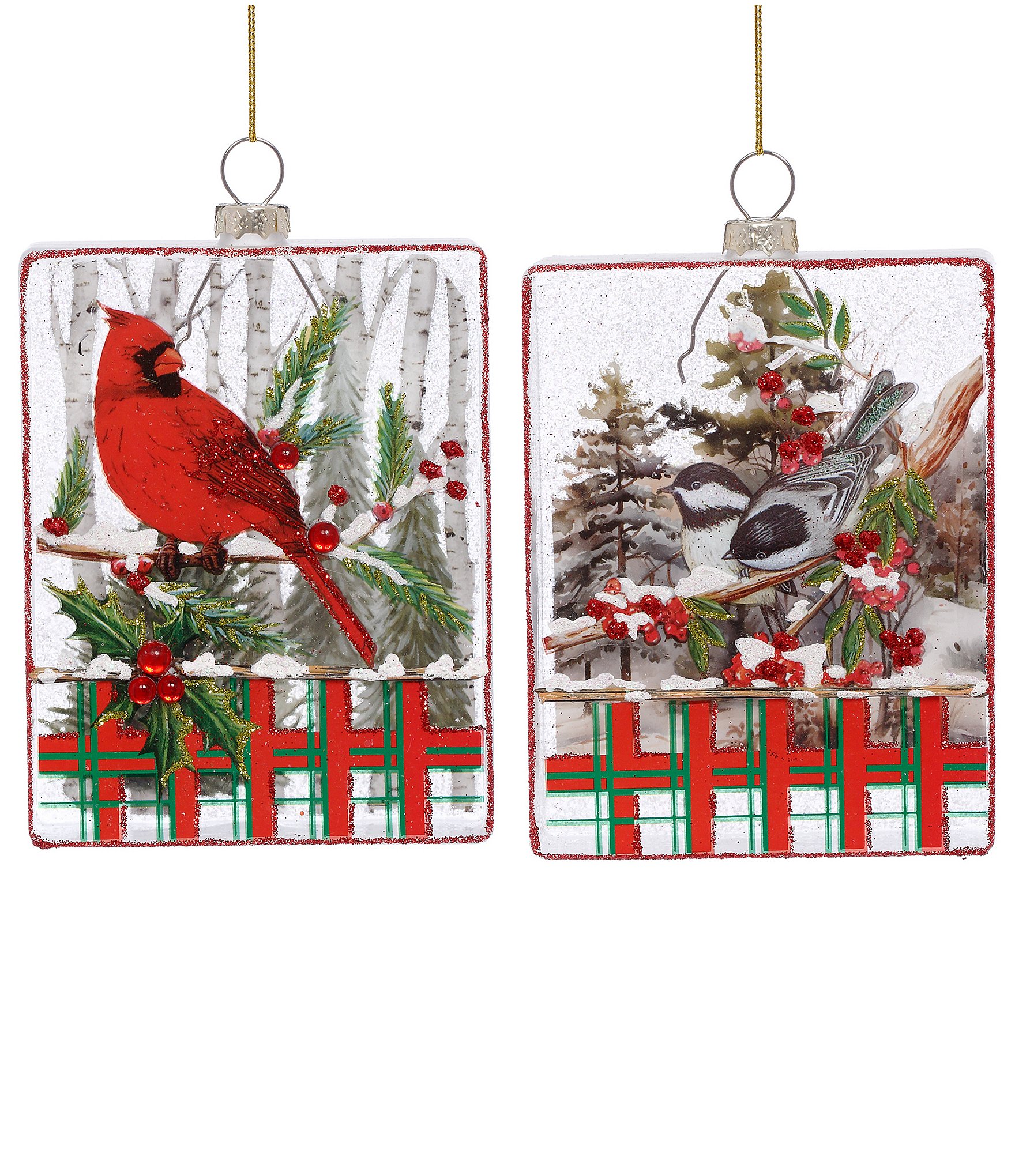 Mark Roberts Holiday Collection 6-Piece Assortment Cardinal Plaid Rectangle Hanging Ornament Set