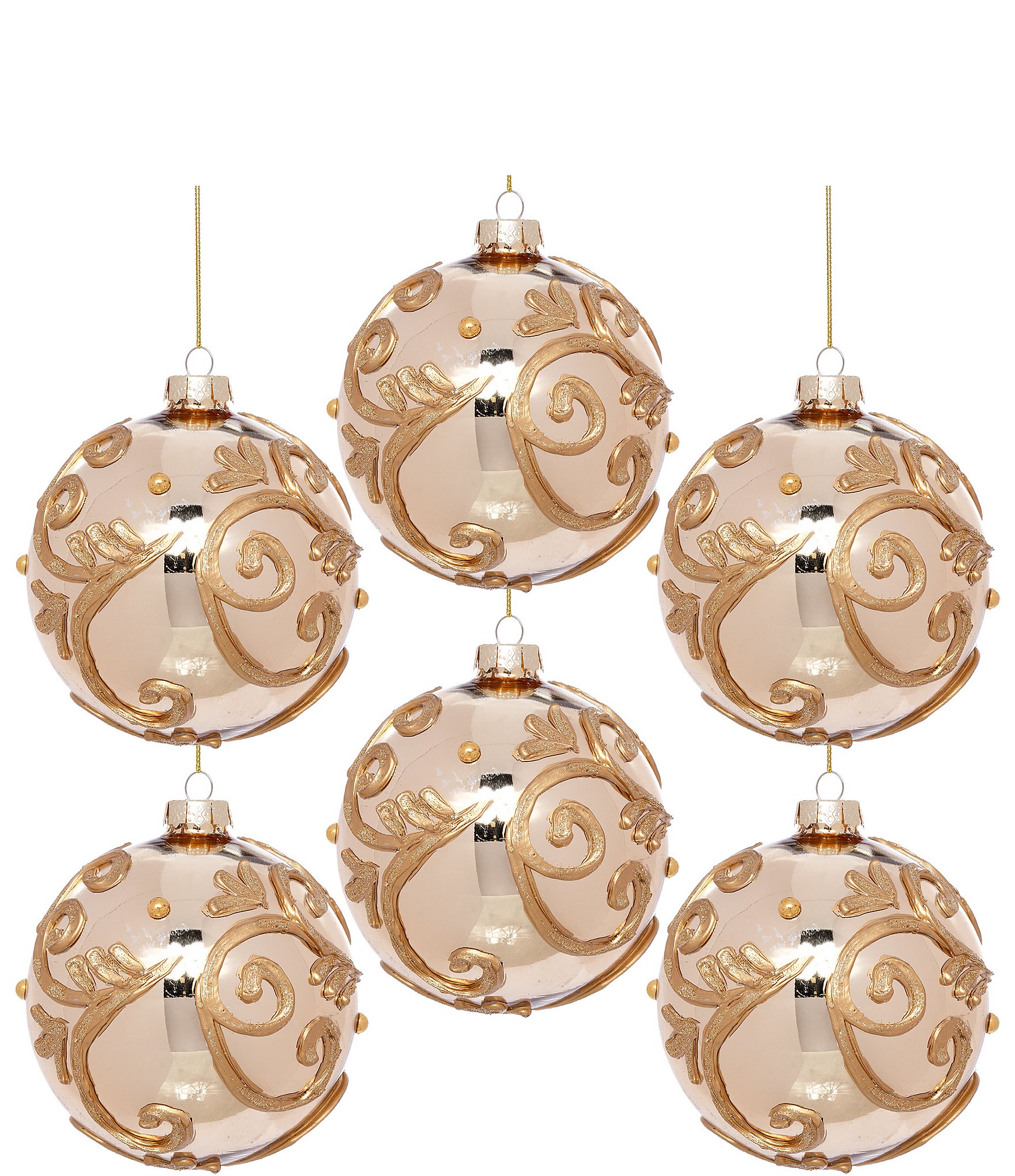 Mark Roberts Holiday Collection 6-Piece Gold Scroll Ball Hanging Ornament Set