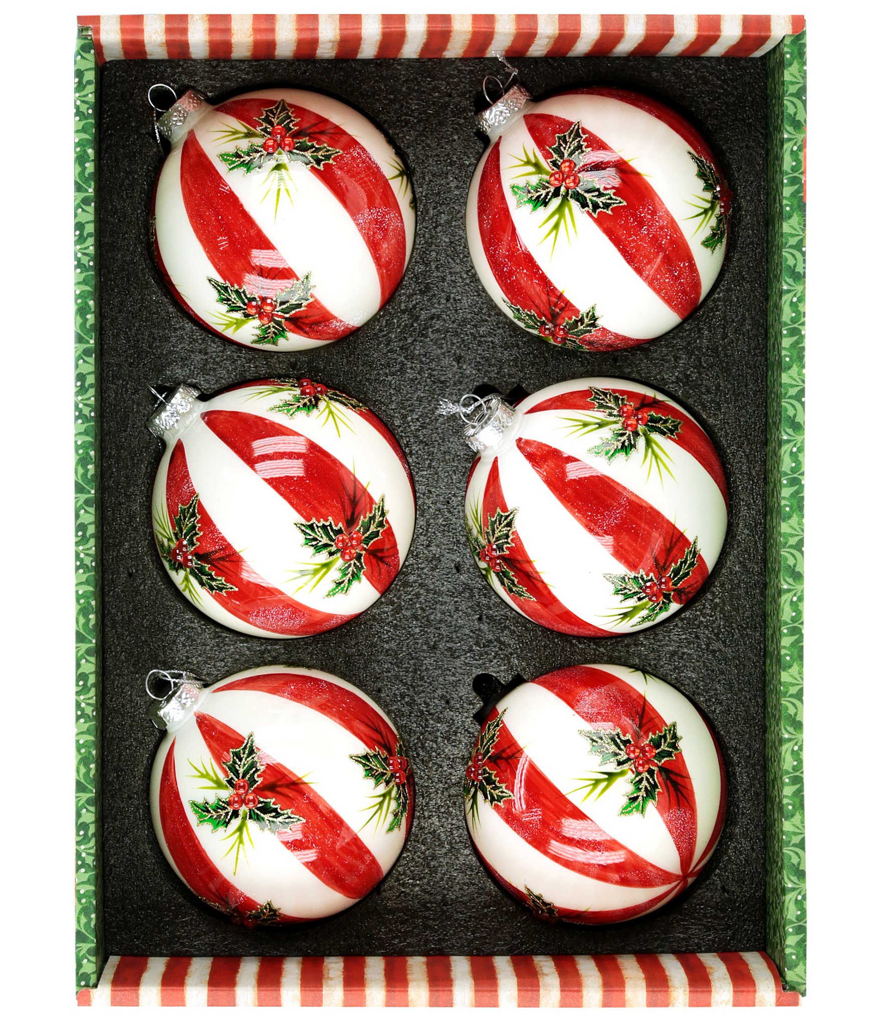 Mark Roberts Holly Stripe Ornament Box of 6