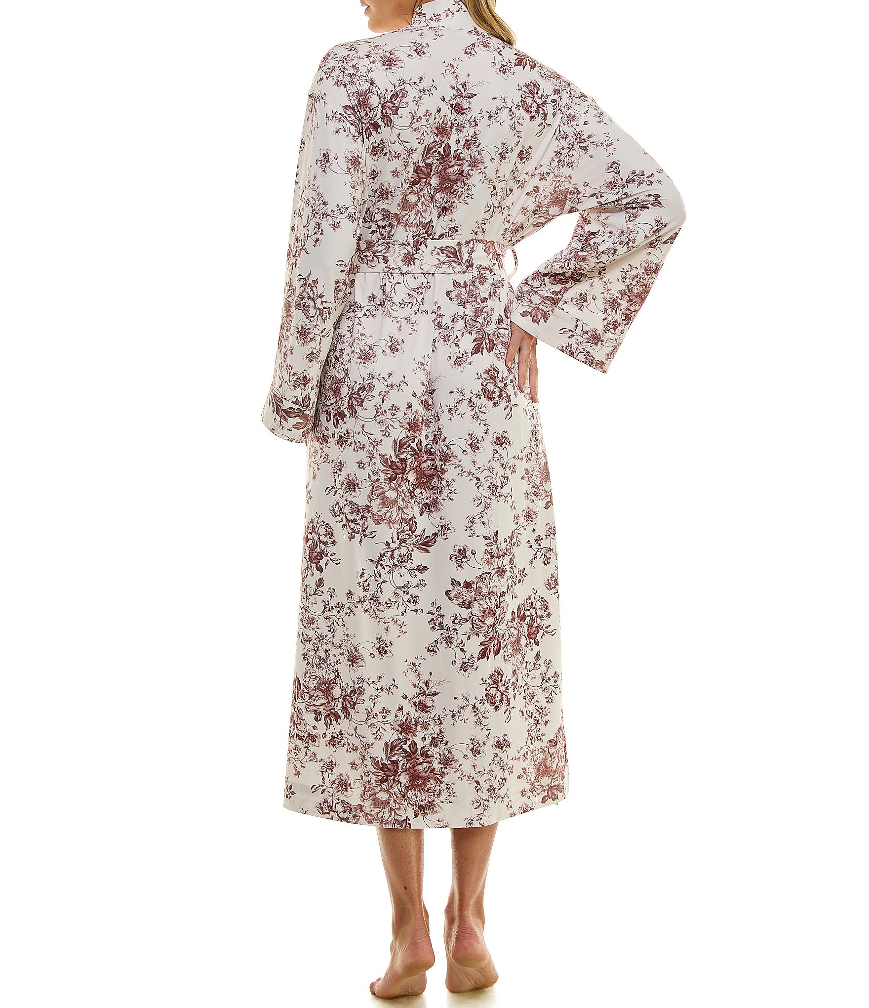 MASONgrey Long Sleeve Tie Front Knit Toile Print Long Kimono Robe