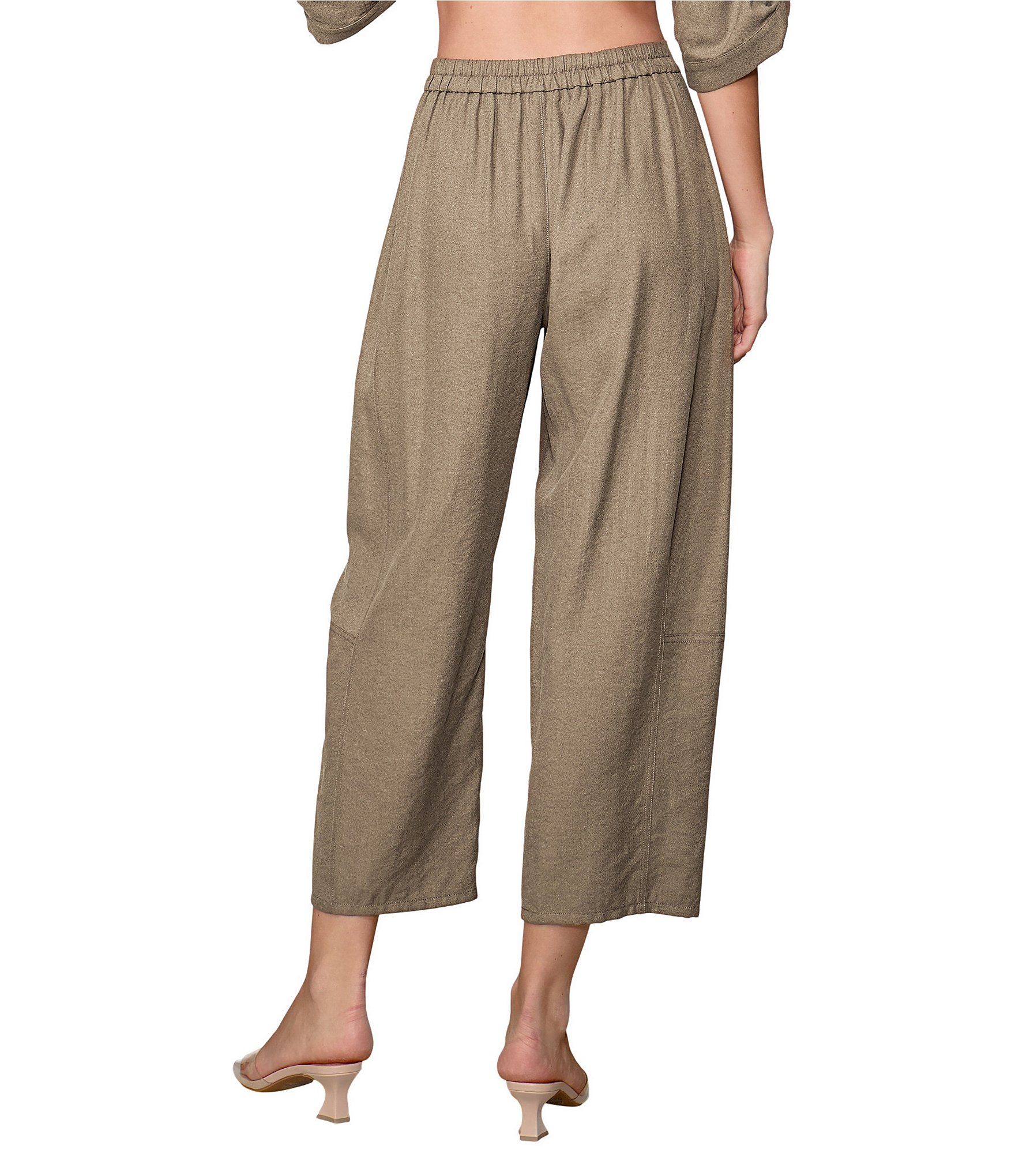 MELLODAY Coordinating Twill Barrel Leg Button Front Pants