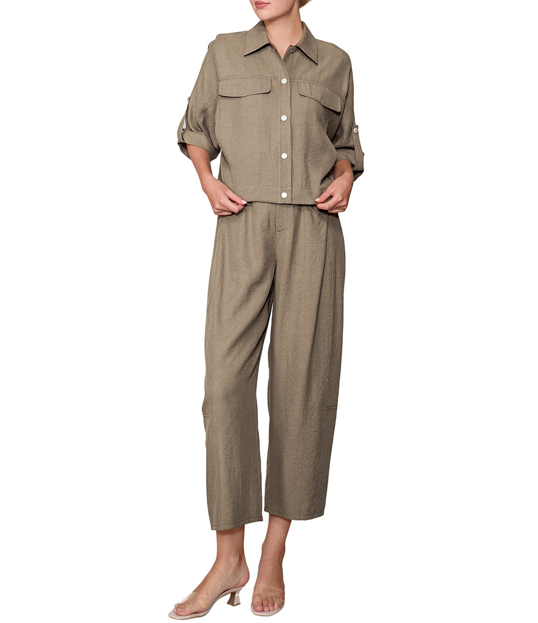 MELLODAY Coordinating Twill Point Collar Roll Tab Sleeve Utility Jacket
