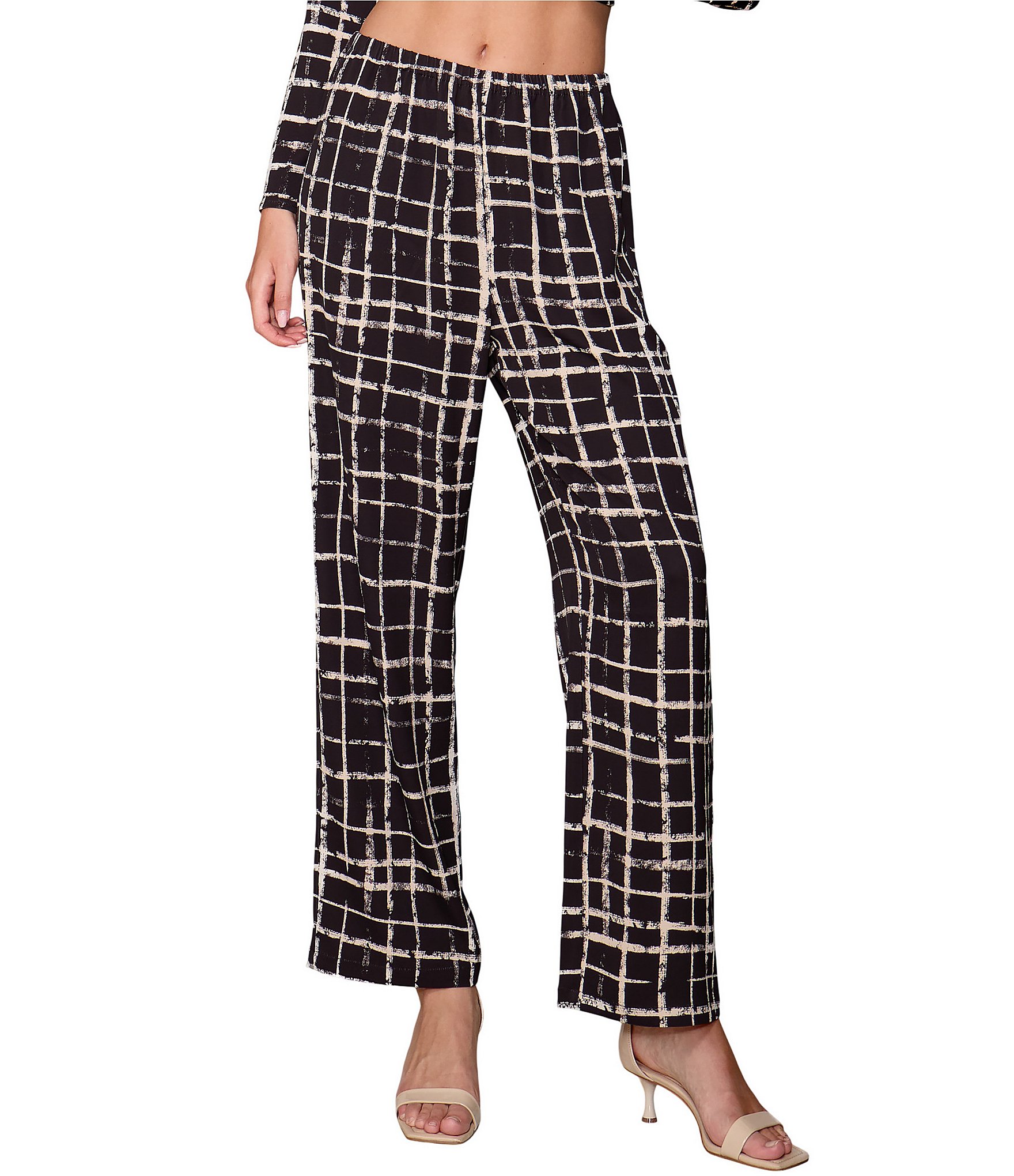 MELLODAY Lux Crepe High Rise Checker/Solid Straight Leg Pull On Coordinating Pants