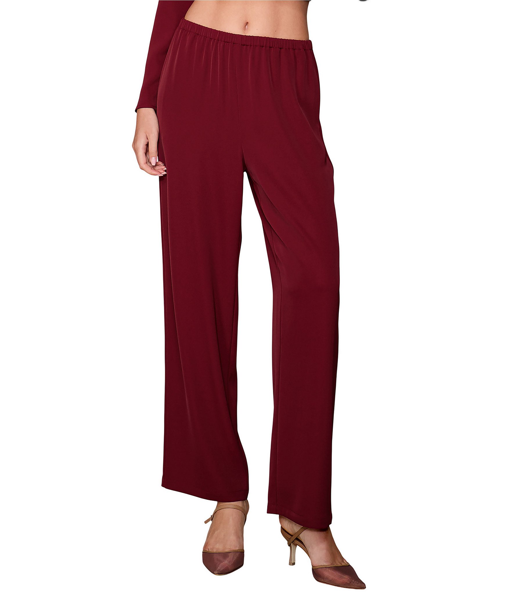 MELLODAY Lux Crepe High Rise Checker/Solid Straight Leg Pull On Coordinating Pants