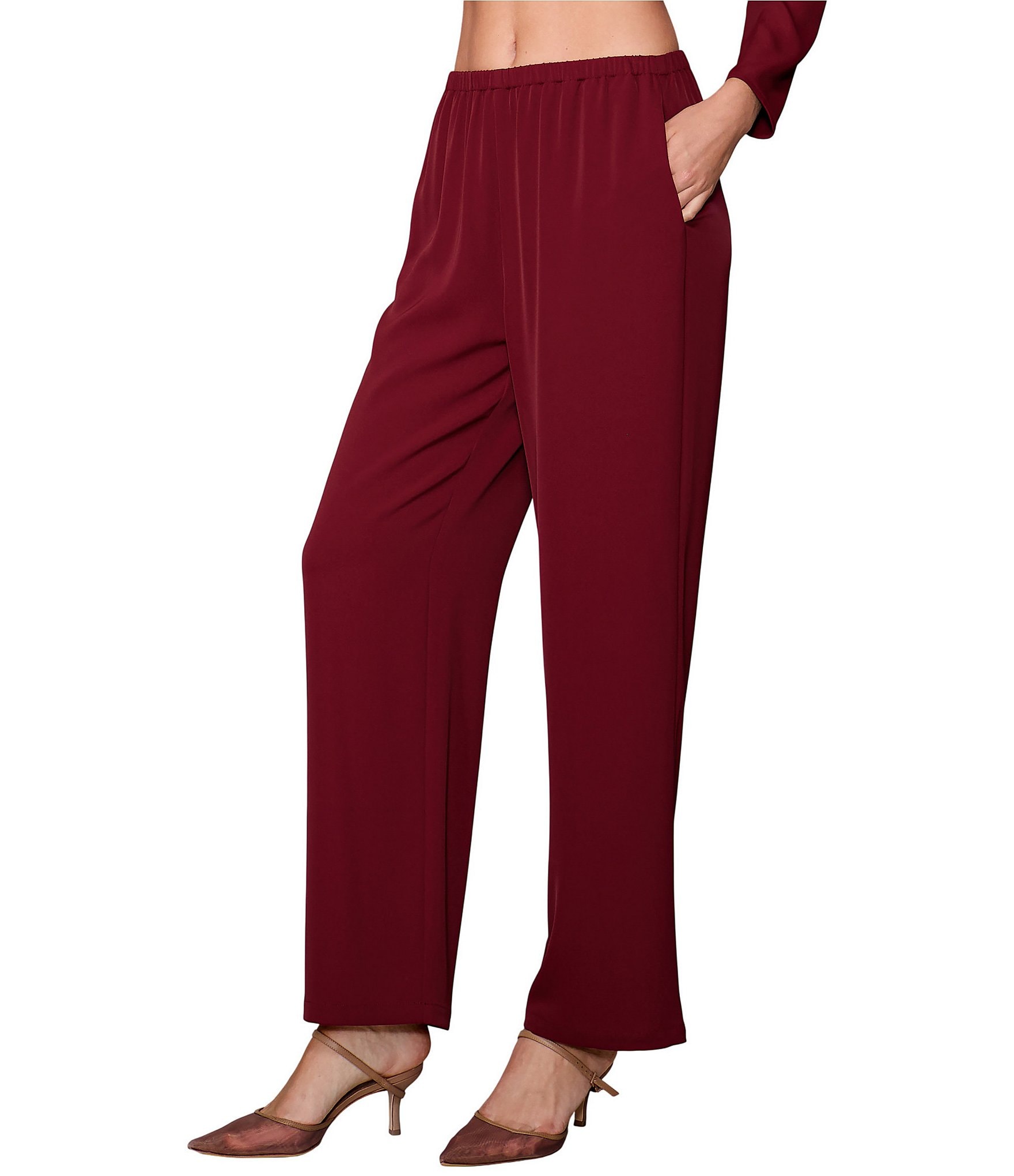 MELLODAY Lux Crepe High Rise Checker/Solid Straight Leg Pull On Coordinating Pants