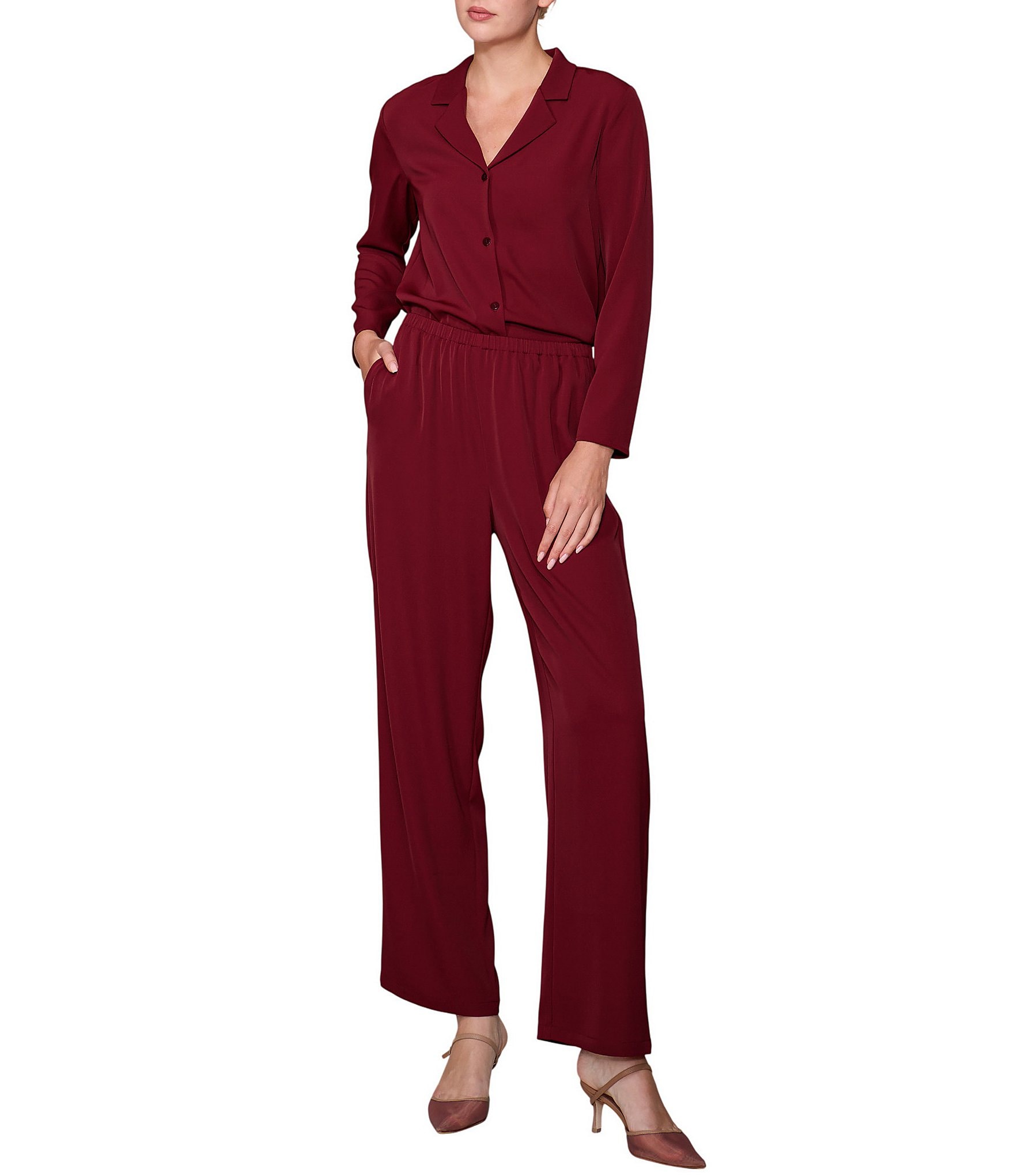 MELLODAY Lux Crepe High Rise Checker/Solid Straight Leg Pull On Coordinating Pants