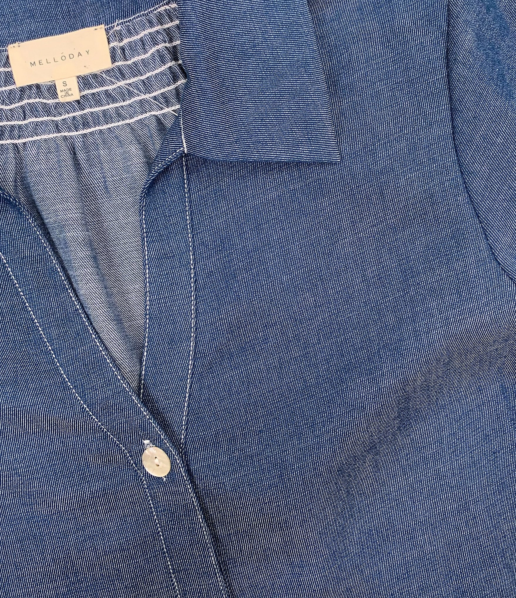 MELLODAY Point Collar Boxy Short Sleeve Denim Top