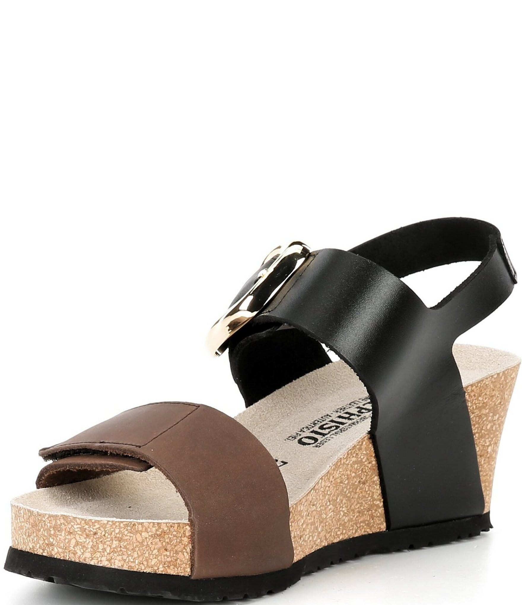 Mephisto Leandre Leather Buckle Strap Wedge Sandals