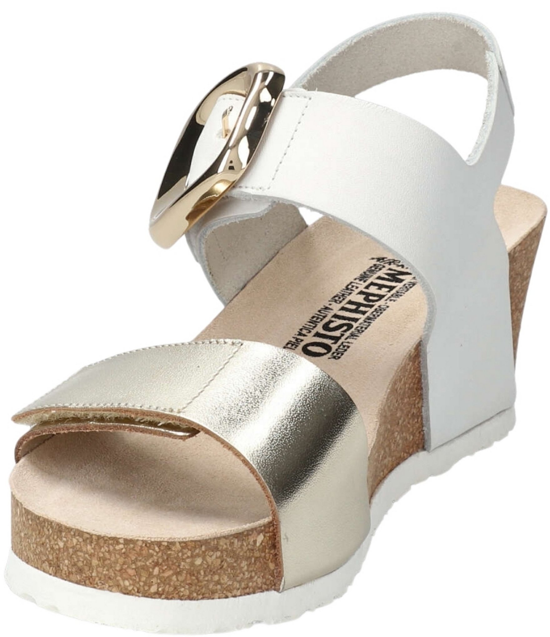 Mephisto Leandre Leather Buckle Strap Wedge Sandals