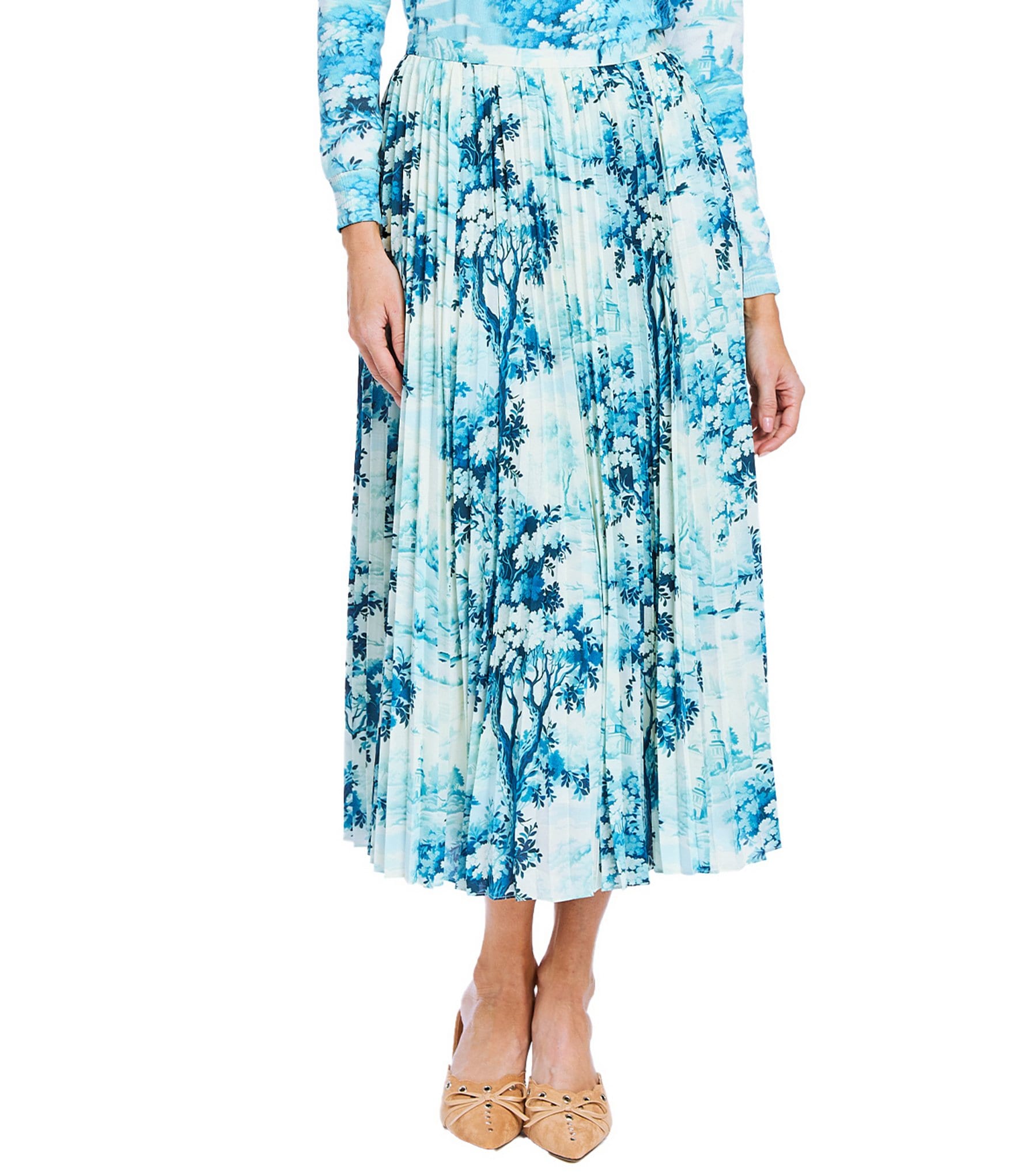 Mestiza New York Daniella Twill Floral Print Pleated Midi Skirt