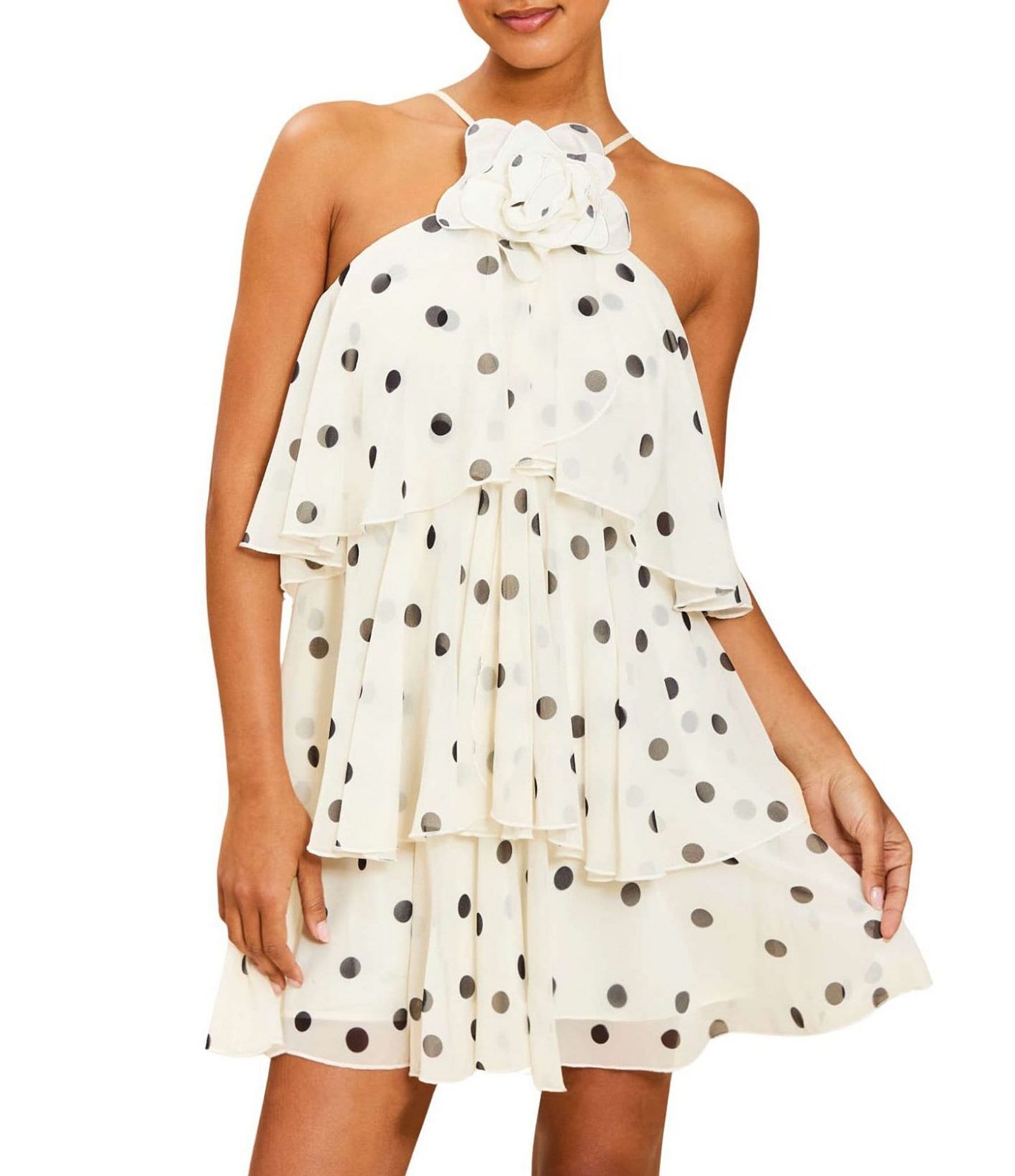 Mestiza New York Keepsake Chiffon Dot Ruffle Mini Dress