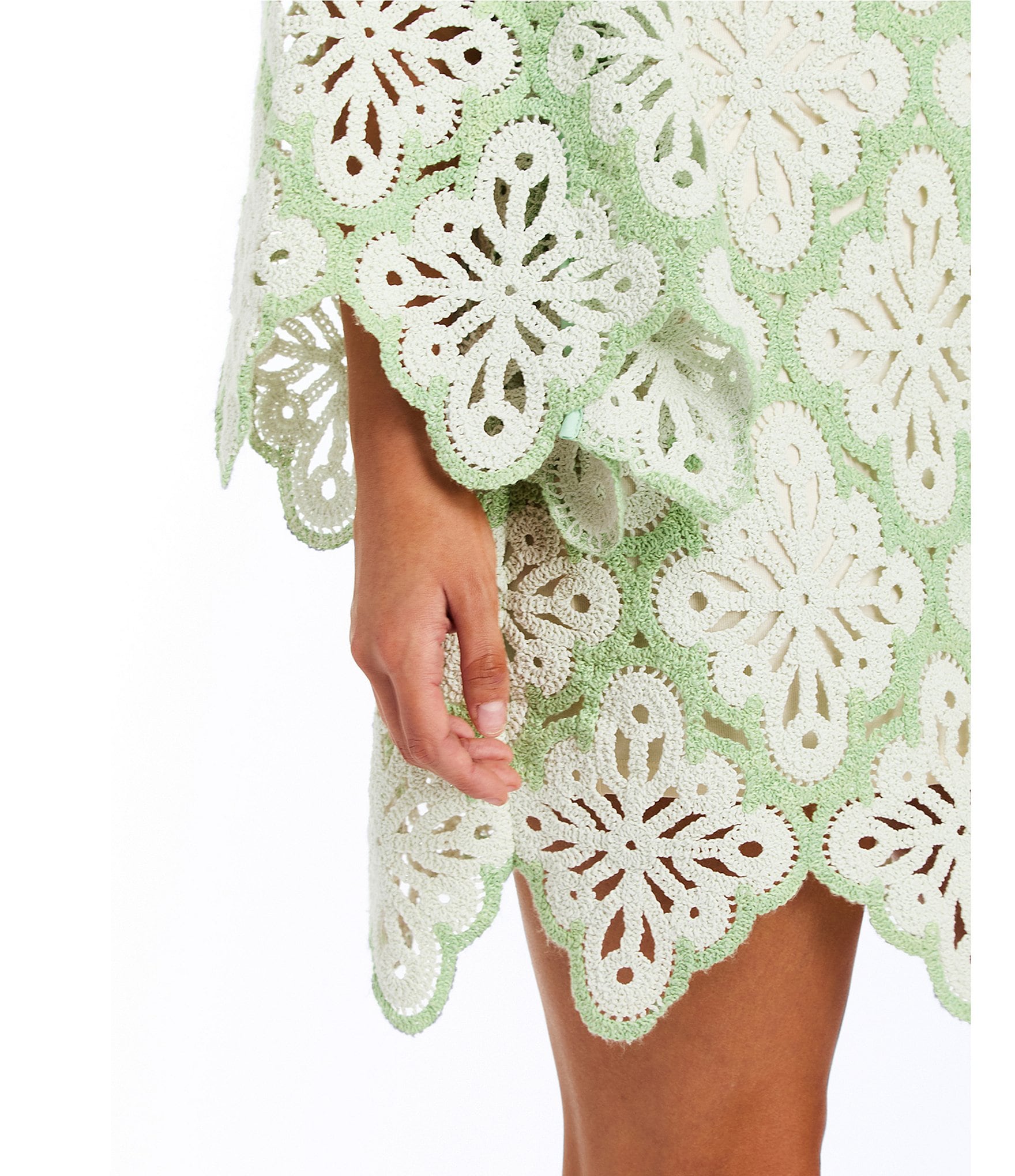 Mestiza New York Palermo Lace Split V-Neck Long Bell Sleeve Scallop Dress
