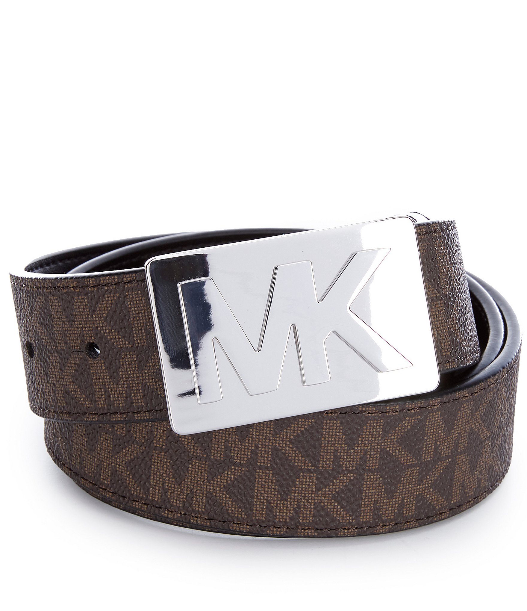 Michael Kors 38mm Leather Reversible MK Logo Plaque Buckle Belt  BrownBlack S at Amazon Womens Clothing store