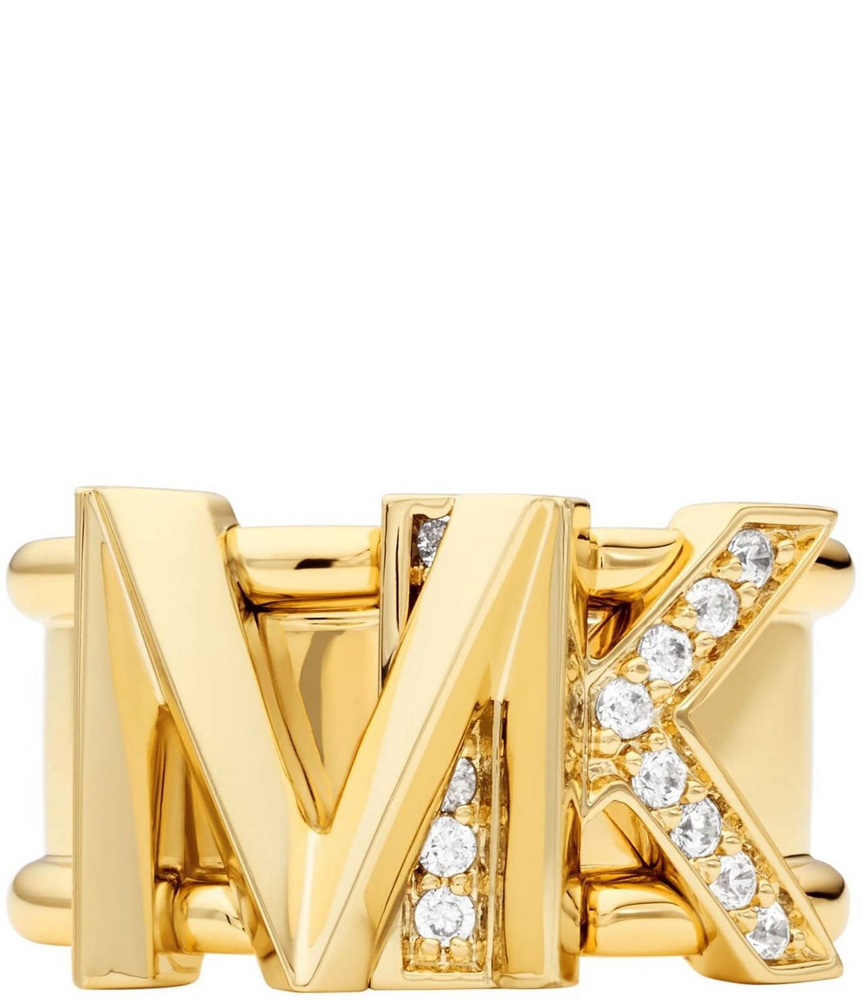 Michael Kors Womens Faceted Mk Band Ring 14K Gold Plated Brass with Clear  Stones  Macys