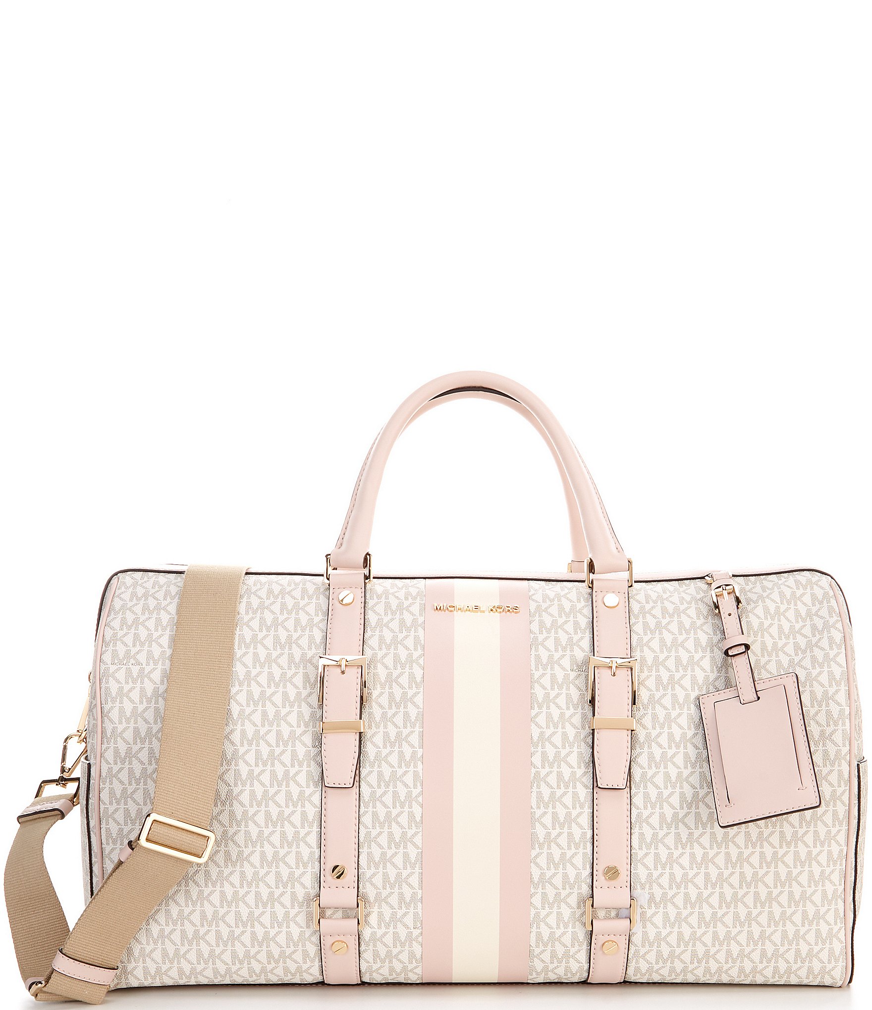 Michael Kors Bedford XL Signature Logo Travel Weekender Bag Vanilla Soft Pink