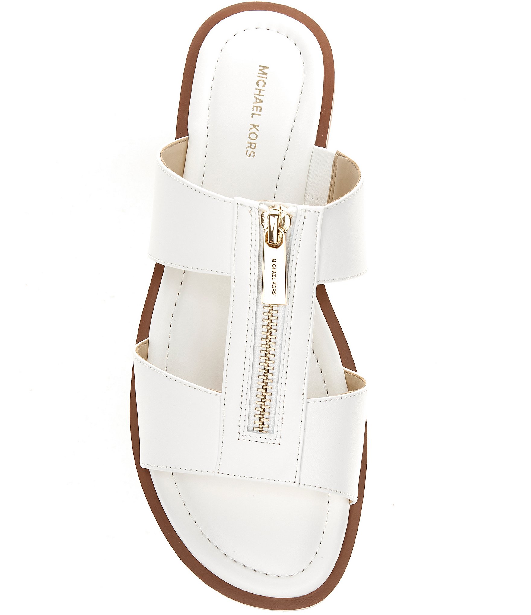 Michael Kors Berkley Leather Zip Hardware Slide Sandals