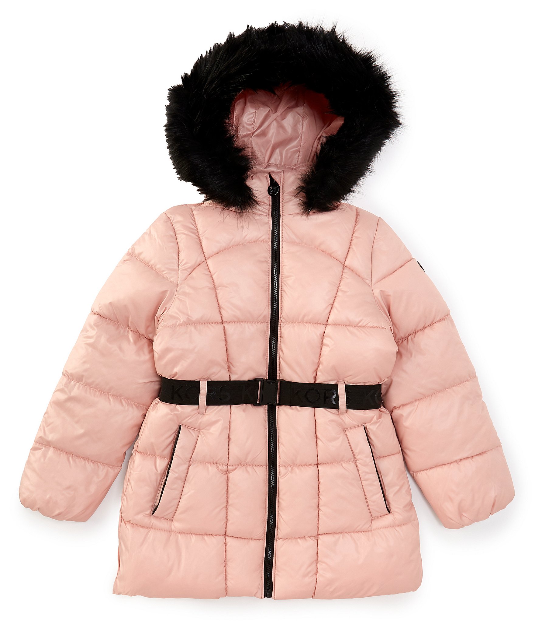 Michael Kors Big Girls 7 16 Belted Stadium Length Hooded Puffer Jacket Dillard s