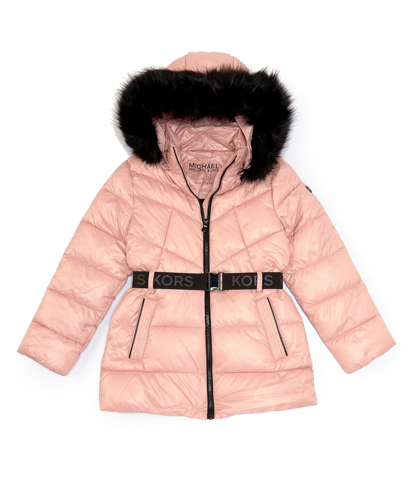 Michael Kors Big Girls 7-16 Heavy Weight Belted Puffer Faux Fur Hood Trim  Snow Coat | Dillard's