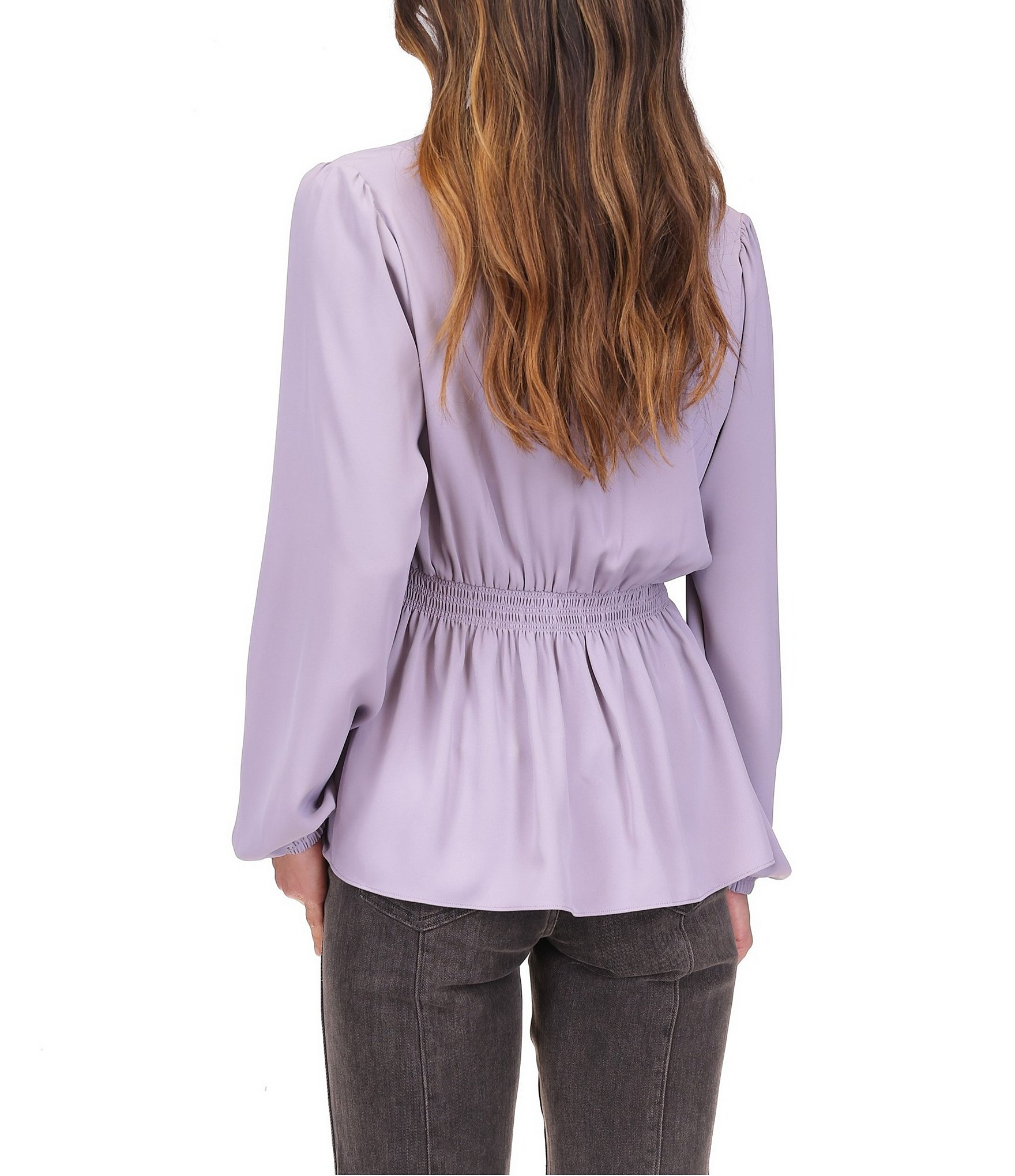 Michael Kors Crepe Long Sleeve Collared Button Front Peplum Shirt