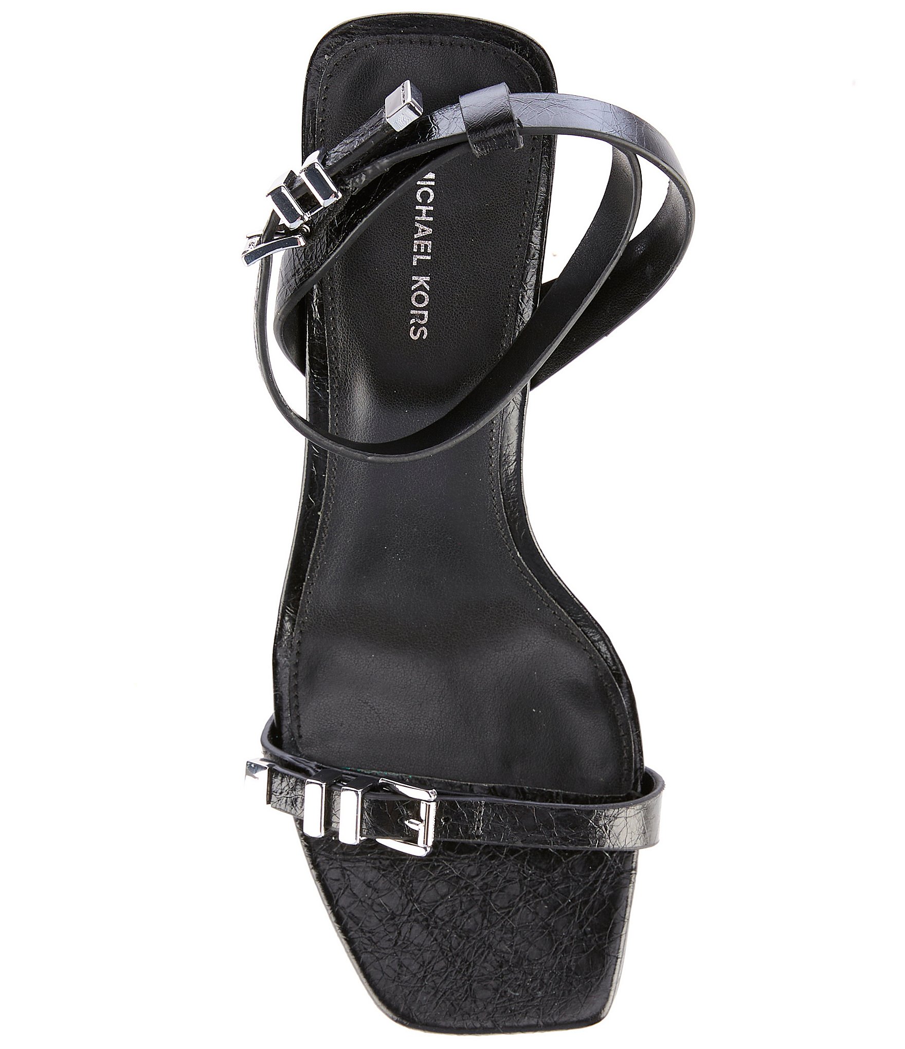 Michael Kors Darrington Crushed Leather Buckle Hardware Ankle Strap Sandals