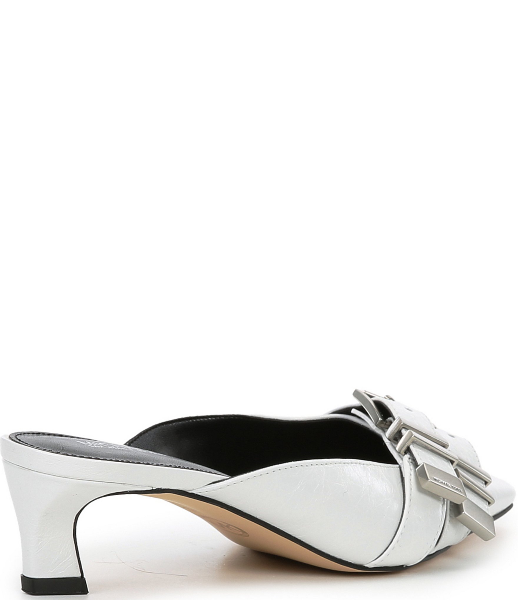 Michael Kors Darrington Crushed Leather Double Buckle Hardware Kitten Heel Mules