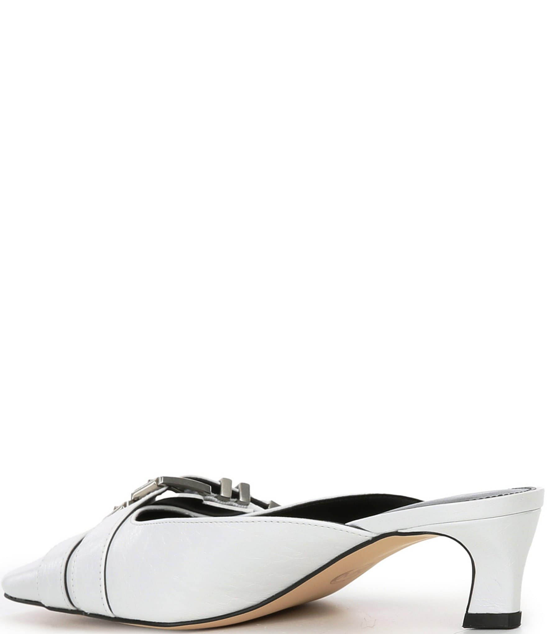 Michael Kors Darrington Crushed Leather Double Buckle Hardware Kitten Heel Mules