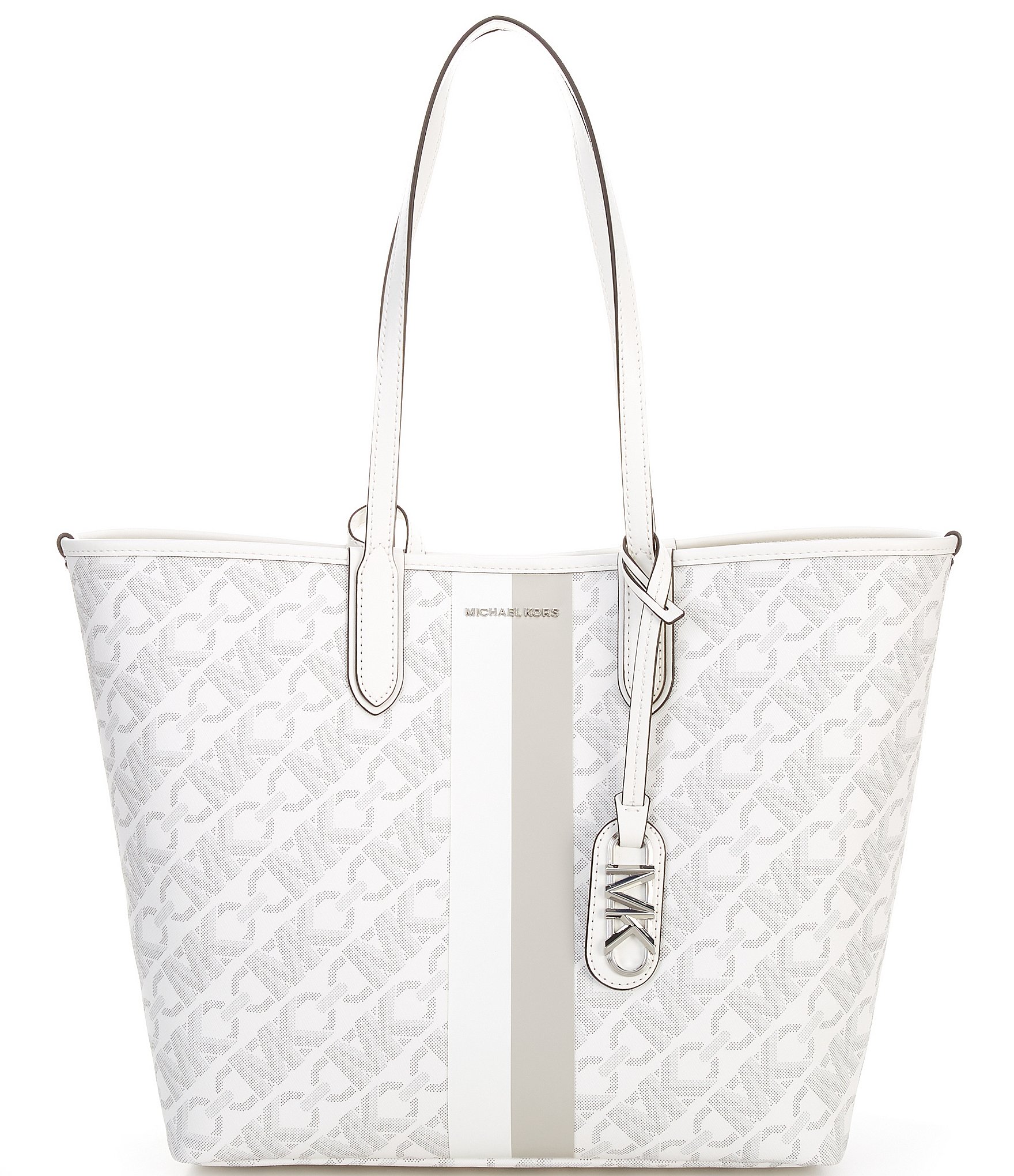 Michael Kors Silver Hardware Signature Logo Eliza Large East West Open Tote Bag