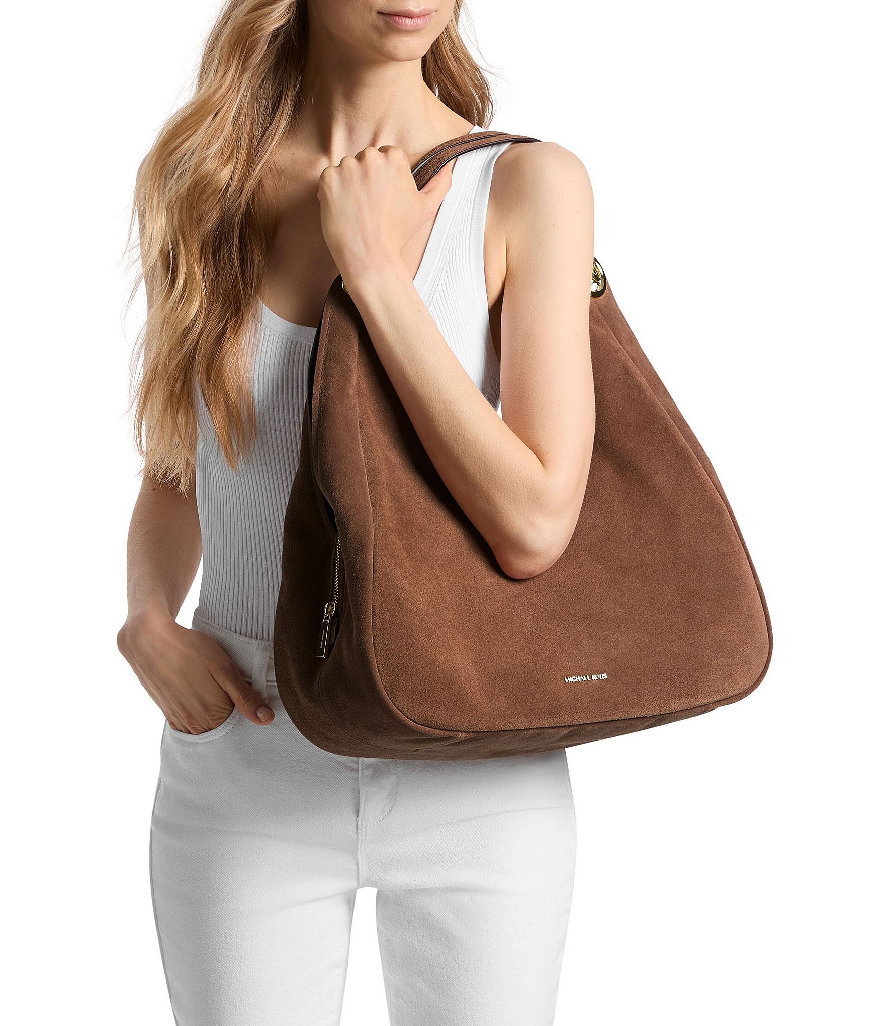 Michael Kors Ellie Large Triple Compartment Suede Shoulder Tote Bag