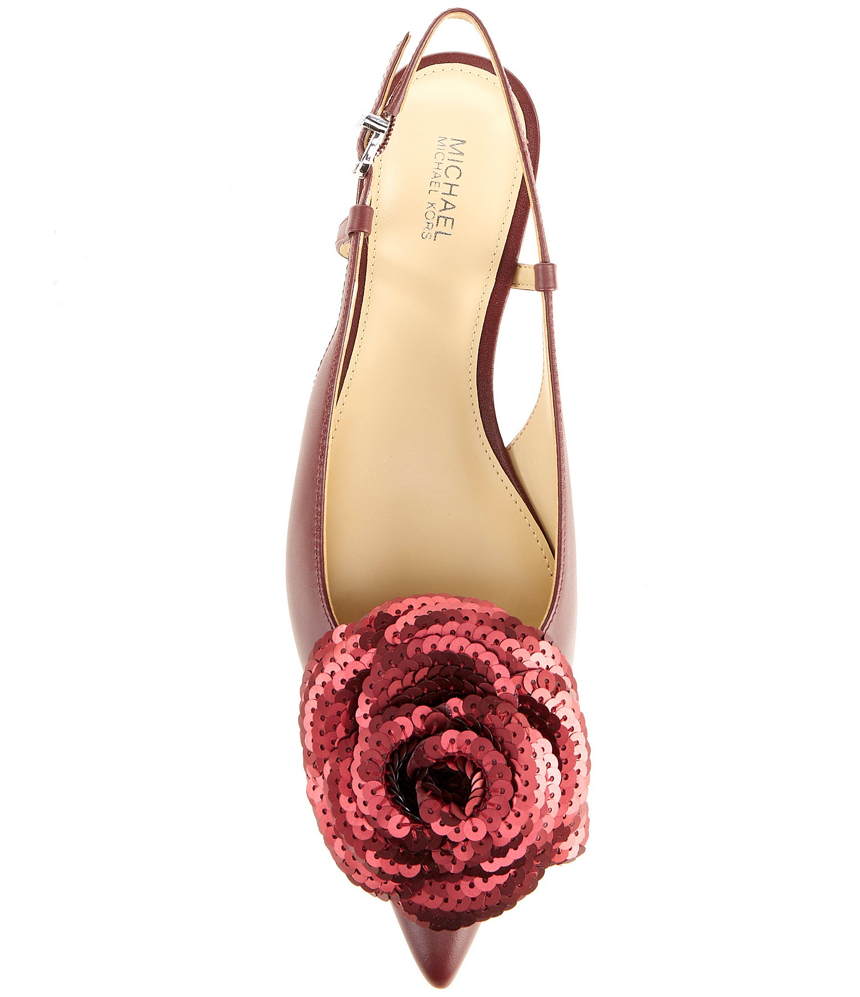 Michael Kors Elodie Floral Sequin and Leather Pointed Toe Slingback Flats