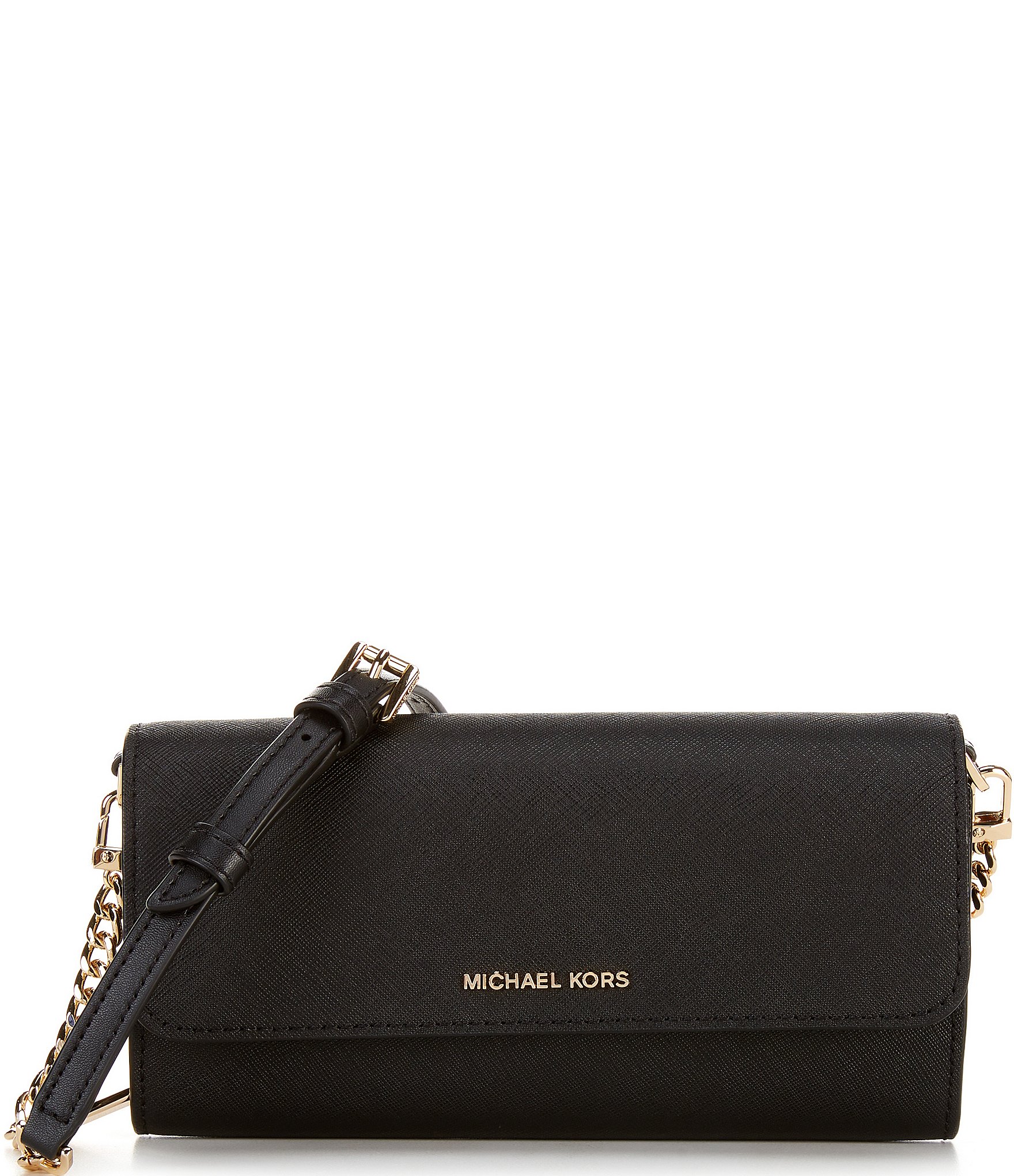 Michael Kors Jet Set Large Wallet On Chain Gold Hardware Crossbody Bag