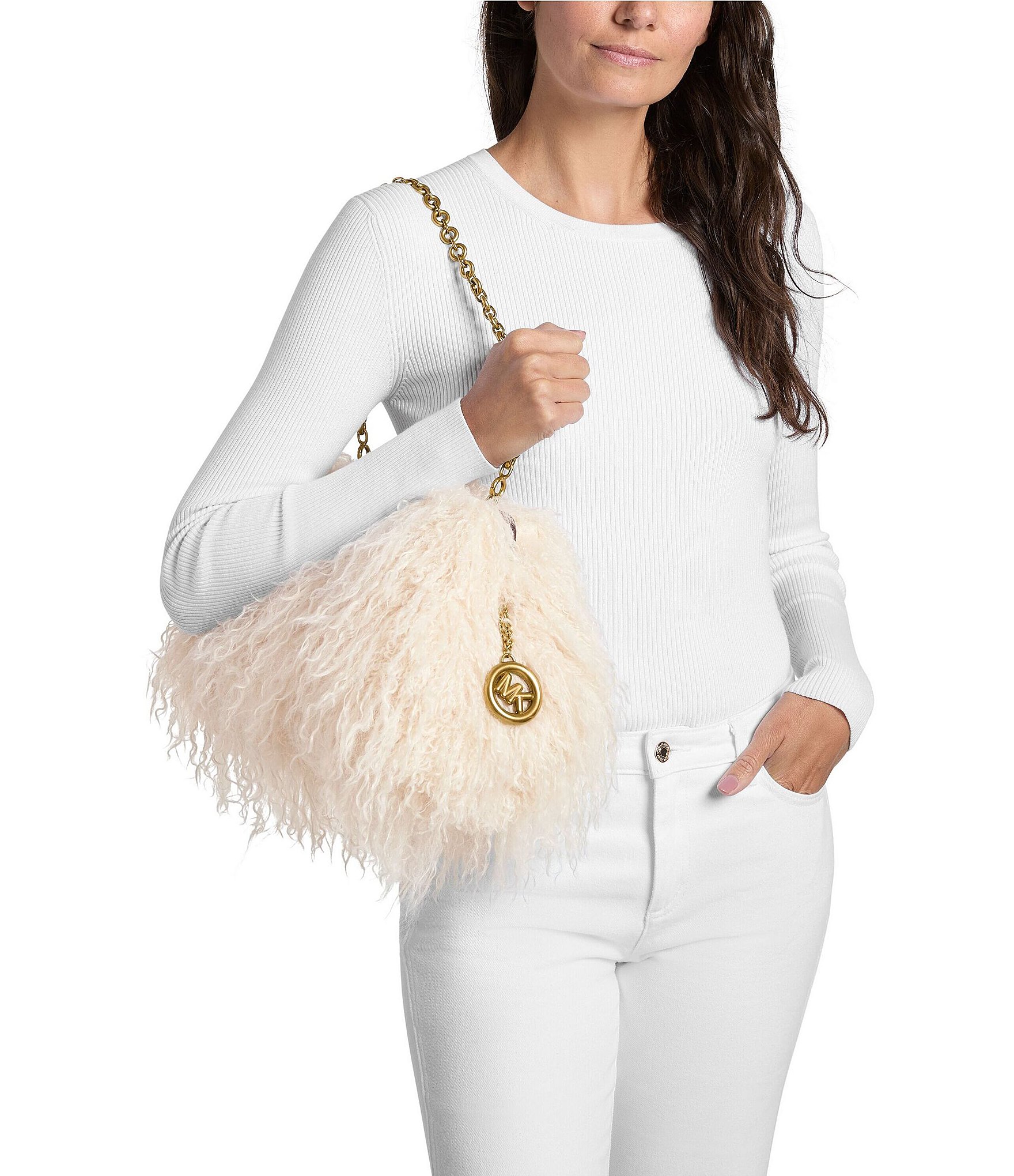 Michael Kors Goldie Large Cloud Sherling Frame Clutch Bag
