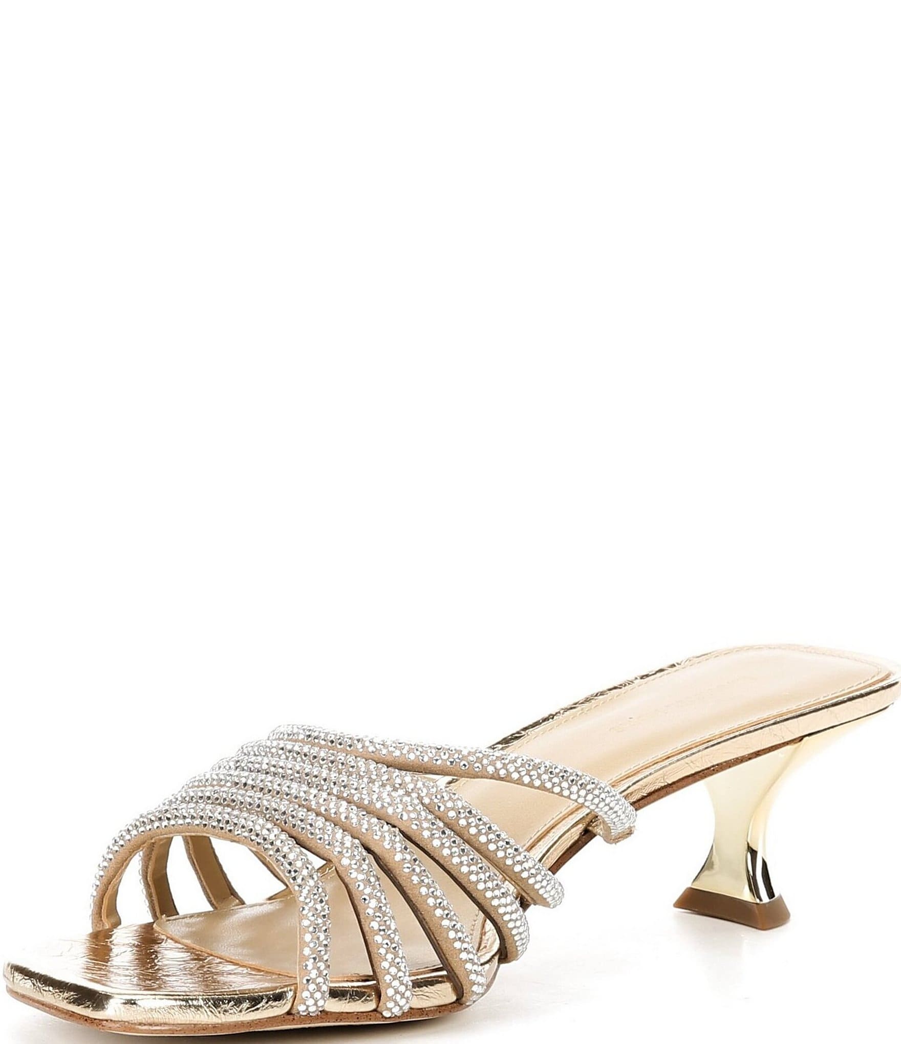 Michael Kors Haisley Microsuede Hot Fix Embellished Kitten Heel Slide Sandals