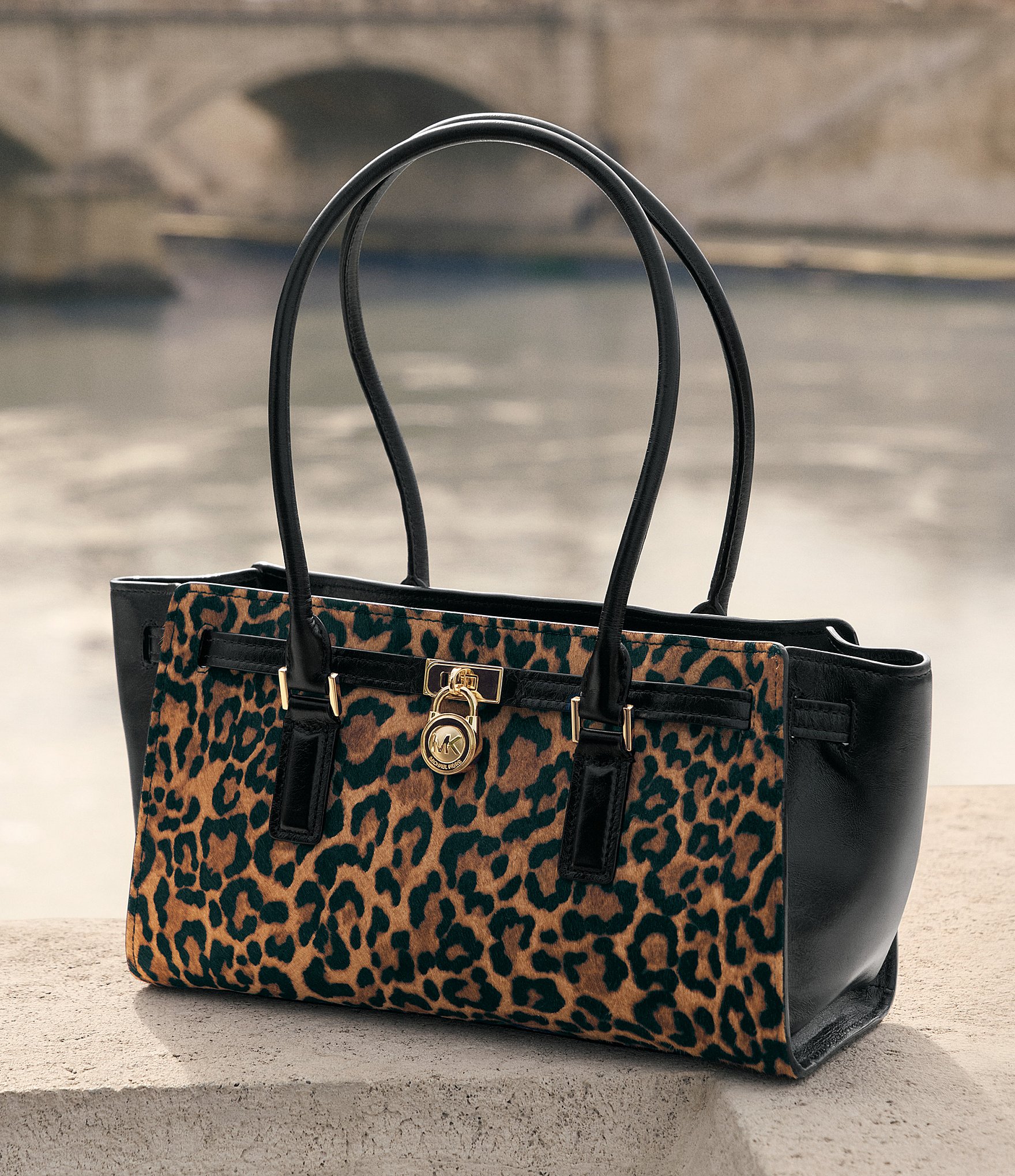 Michael Kors Hamilton Small East West Leopard Print Satchel Bag