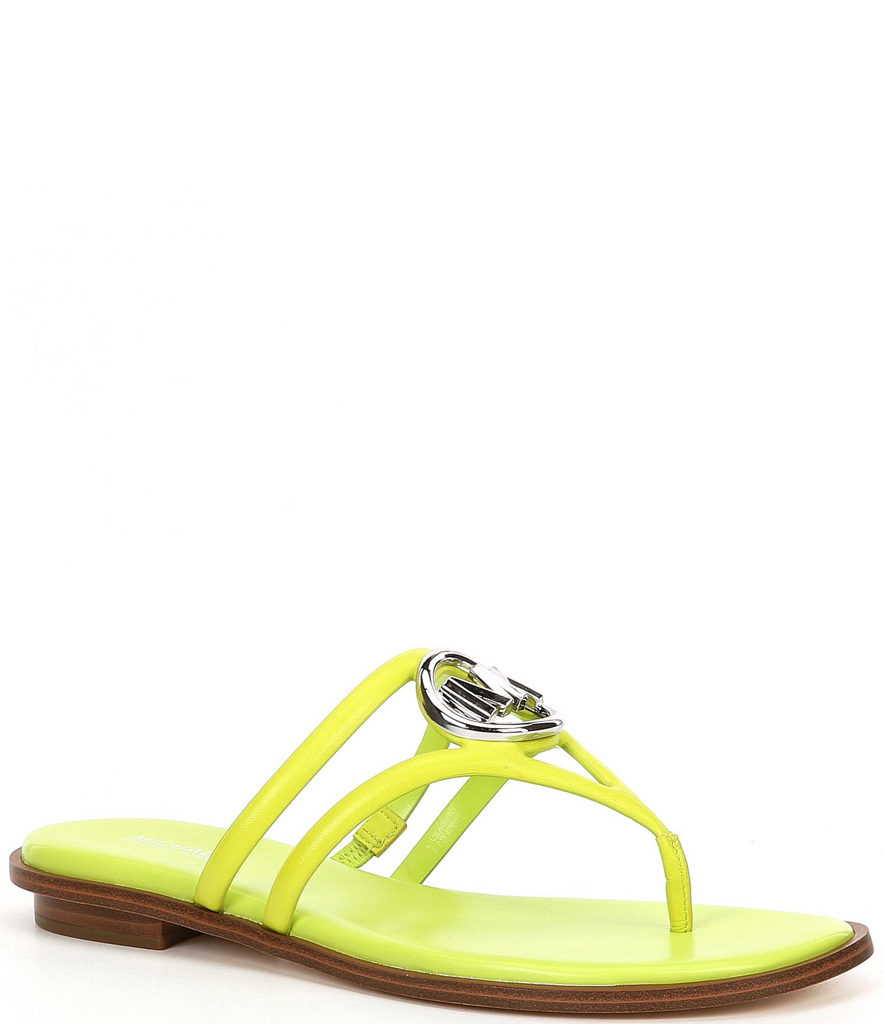 Michael Kors Hampton Leather MK Hardware Thong Flat Sandals | Dillard's
