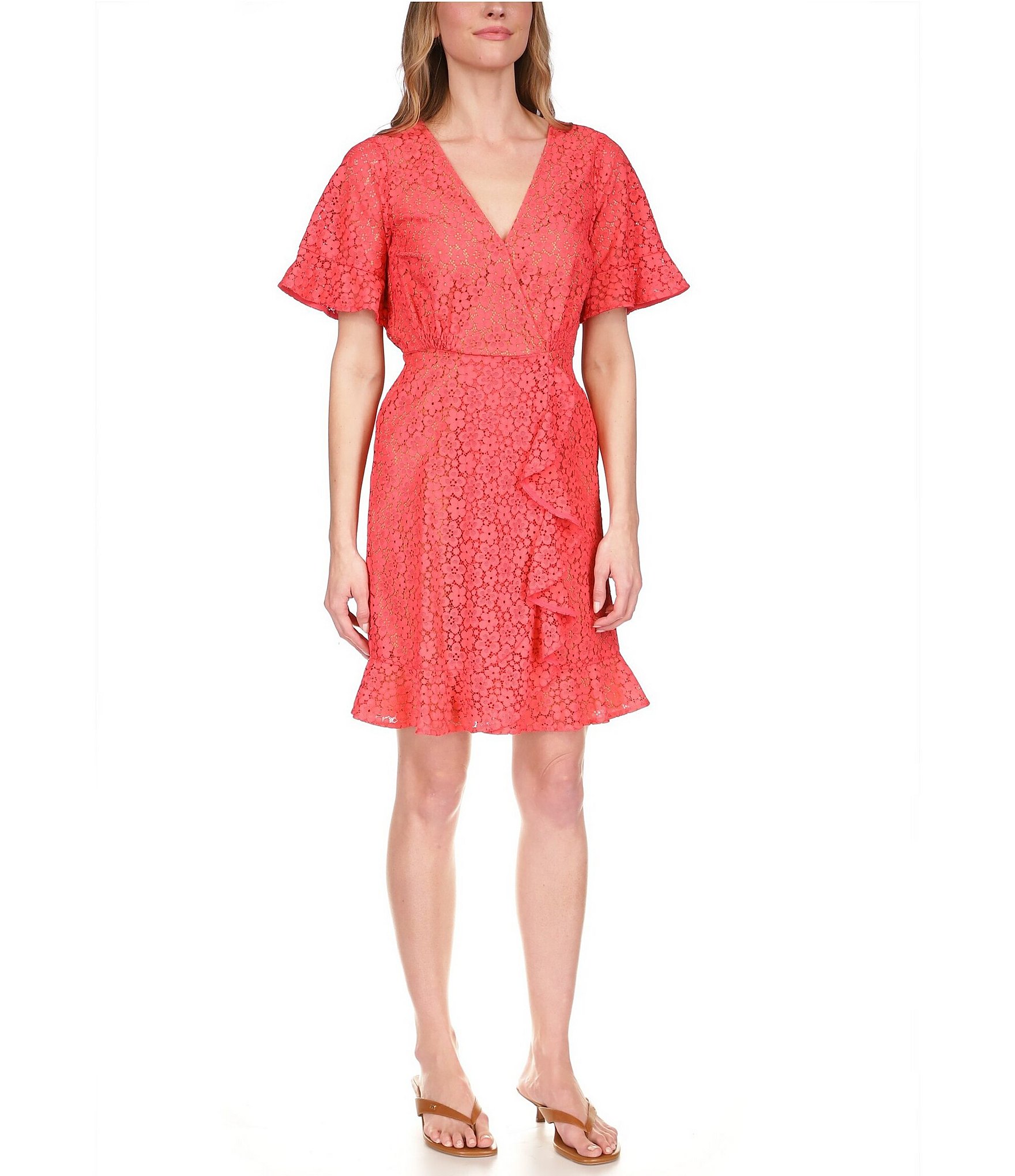 Michael Kors Lace Wrap Front Mini Dress | Dillard's