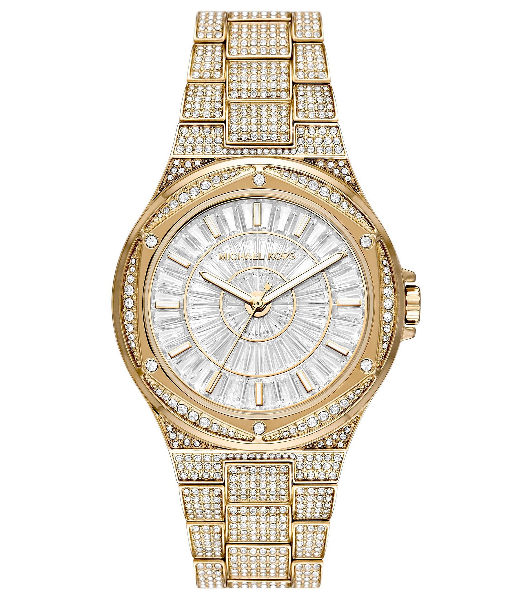 Michael Kors Lennox Three-Hand Rose Gold-Tone Stainless Steel Pave ...