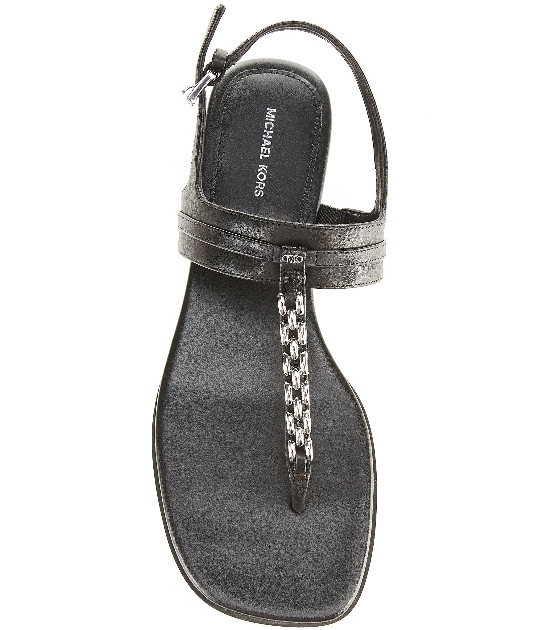 Michael Kors Marcia Leather Chain Hardware Thong Sandals