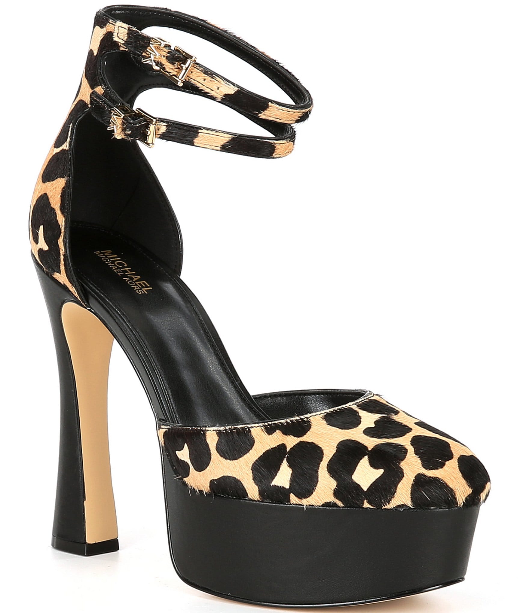 Michael Kors Martina Leopard Printed Calf Hair Ankle Strap Pumps ...