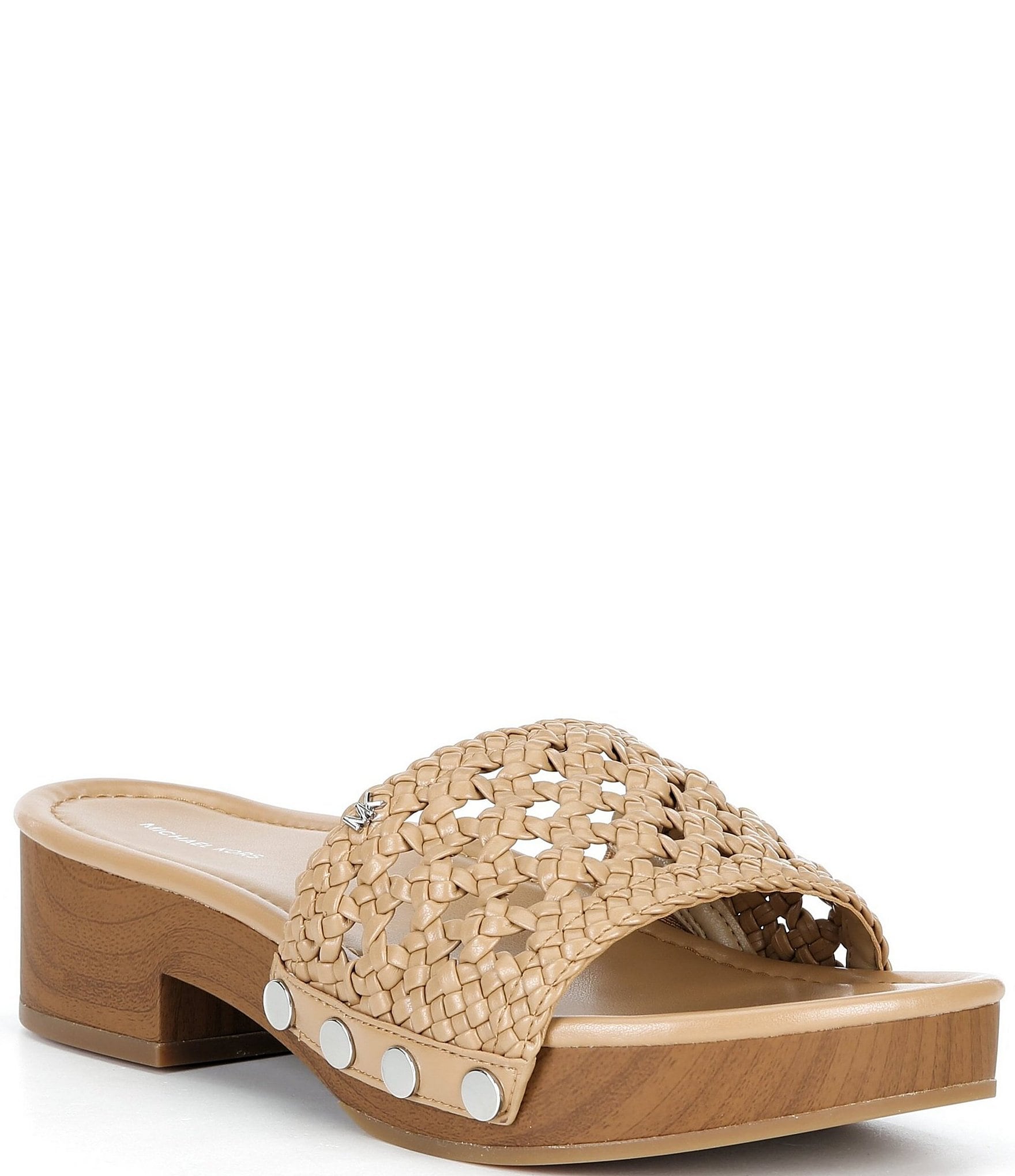 Michael Kors Mayes Woven Platform Block Heel Slide Sandals