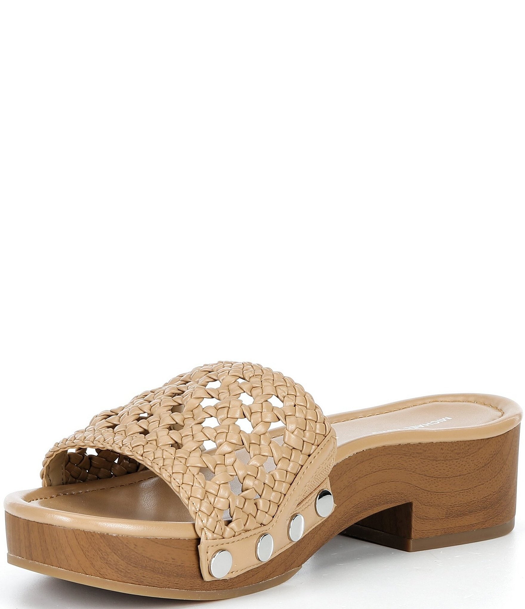 Michael Kors Mayes Woven Platform Block Heel Slide Sandals