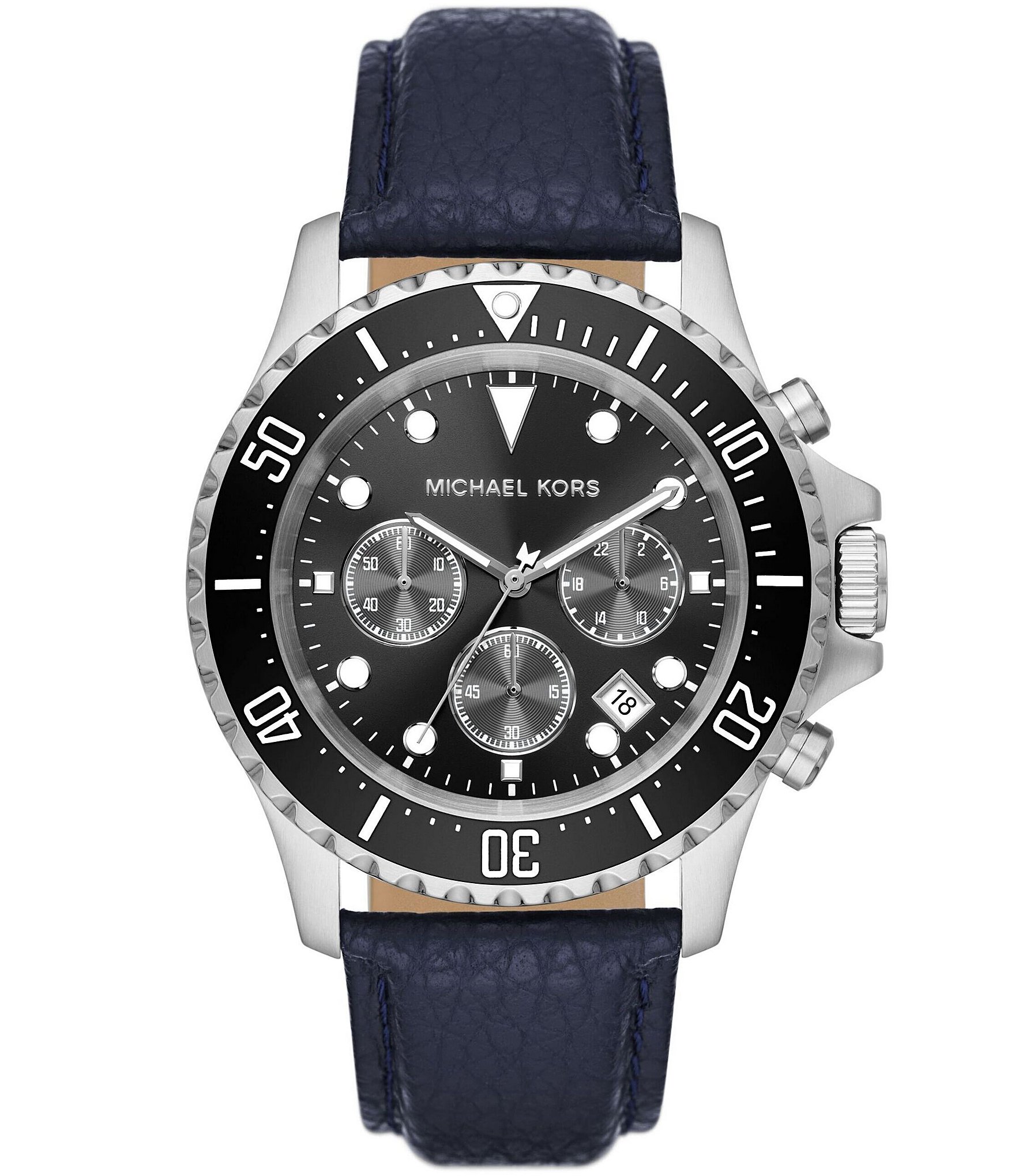 Michael Kors Men's Everest Chronograph Navy Leather Strap Watch