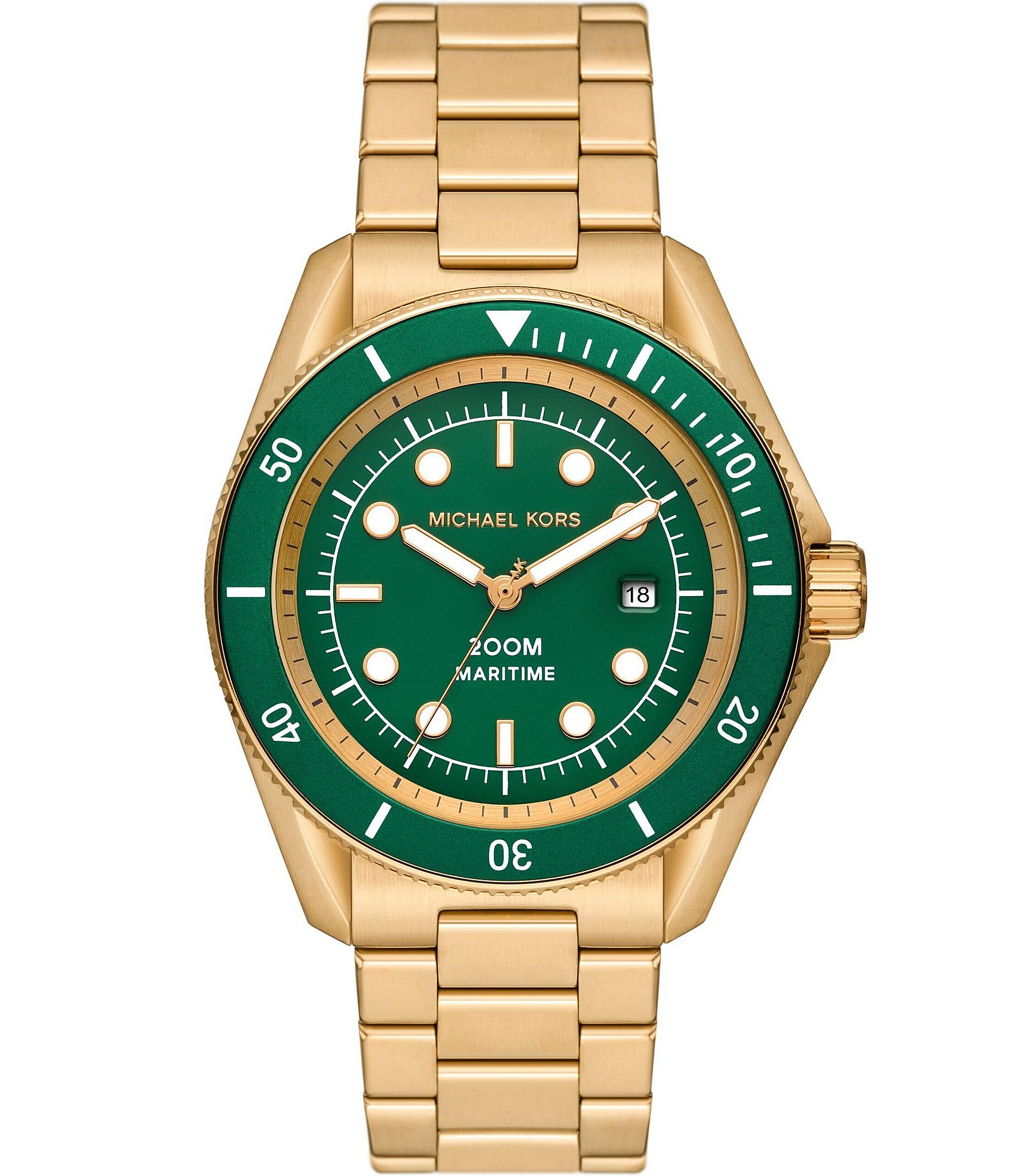 Michael Kors Men's Maritime Green Dial Three-Hand Date Gold-Tone Stainless Steel Bracelet Watch