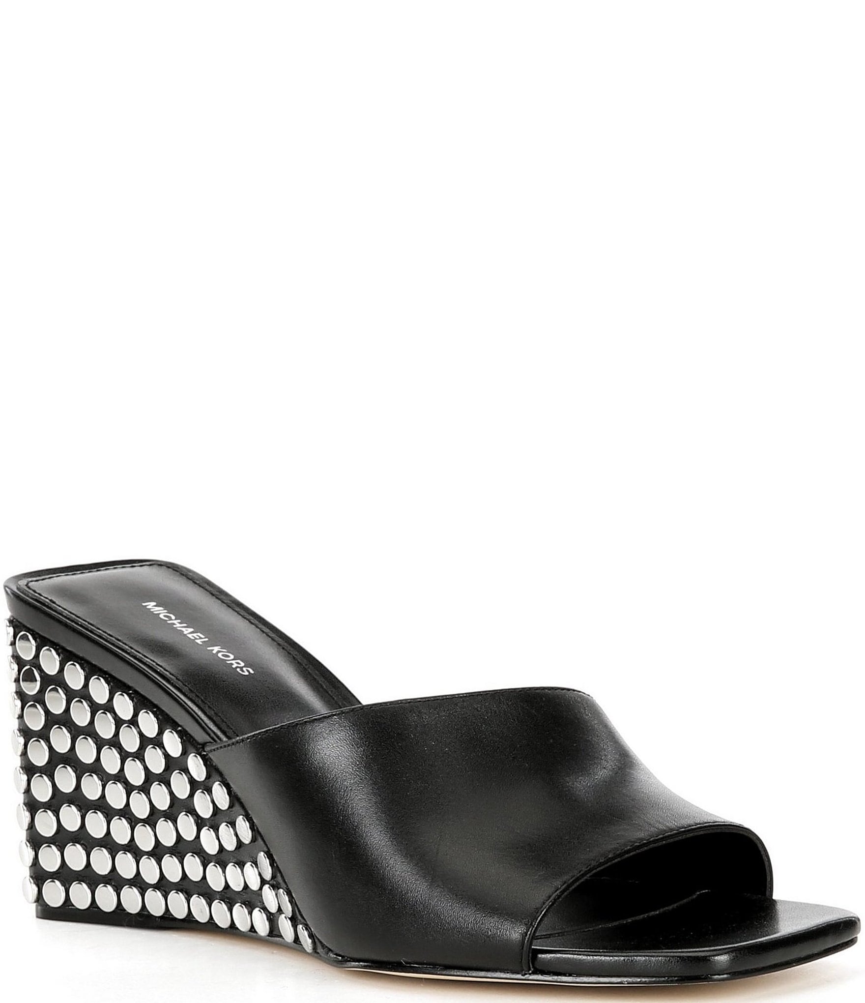 【送料&関税込】Michael Kors Merriam Wedge Leather Clogs In Merriam Leather Wedge Sandal | Michael Kors [US]