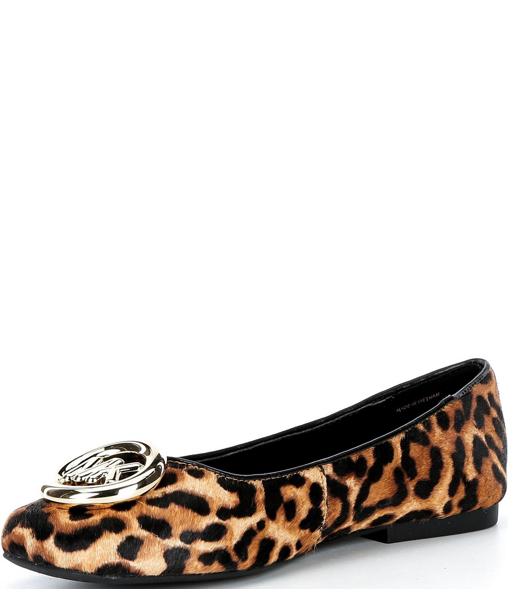 Michael Kors Milan Flex Leopard Print Haircalf Logo Ornament Ballet Flats