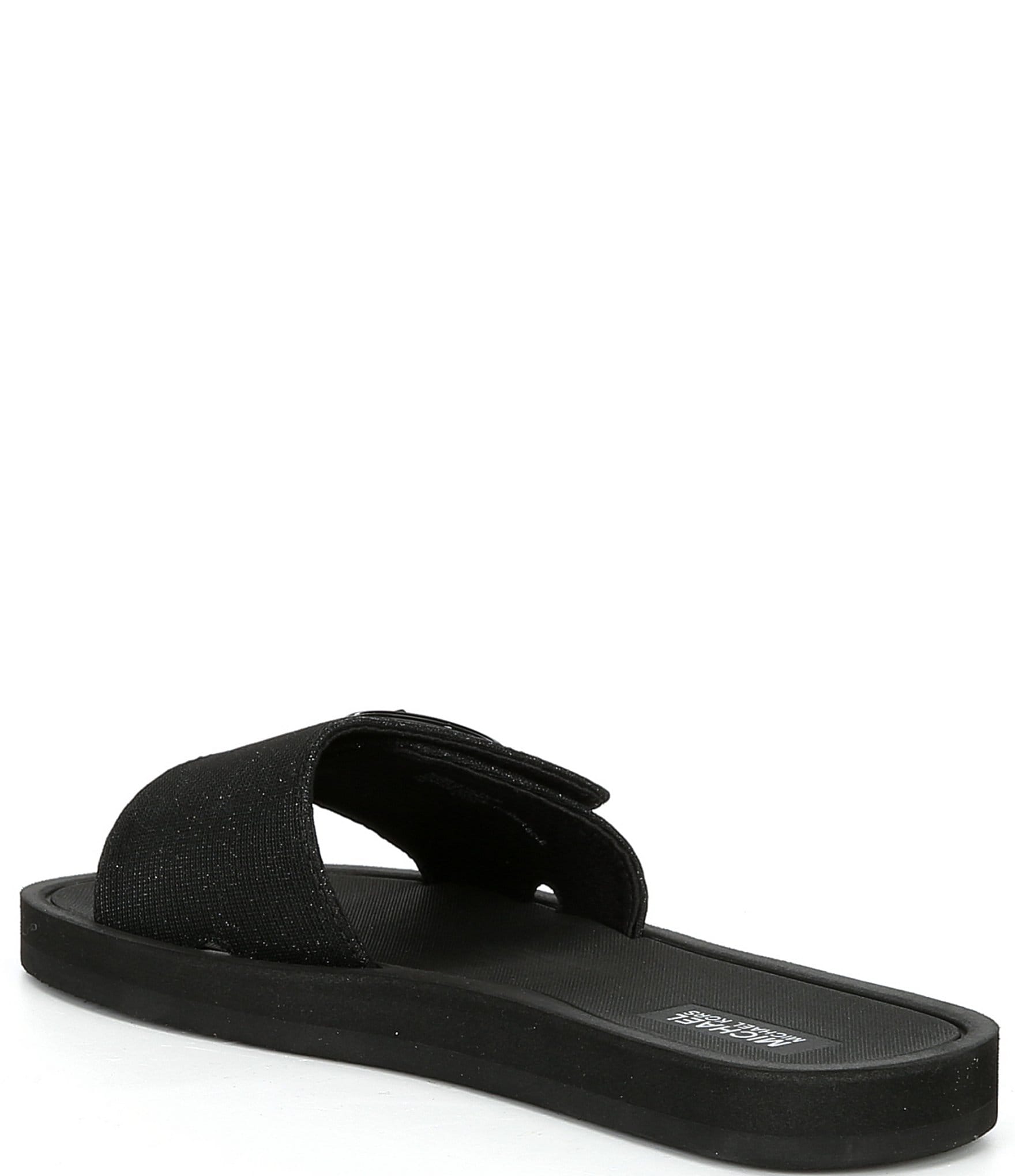 Michael Kors MK Signature Logo Charm Glitter Slide Sandals