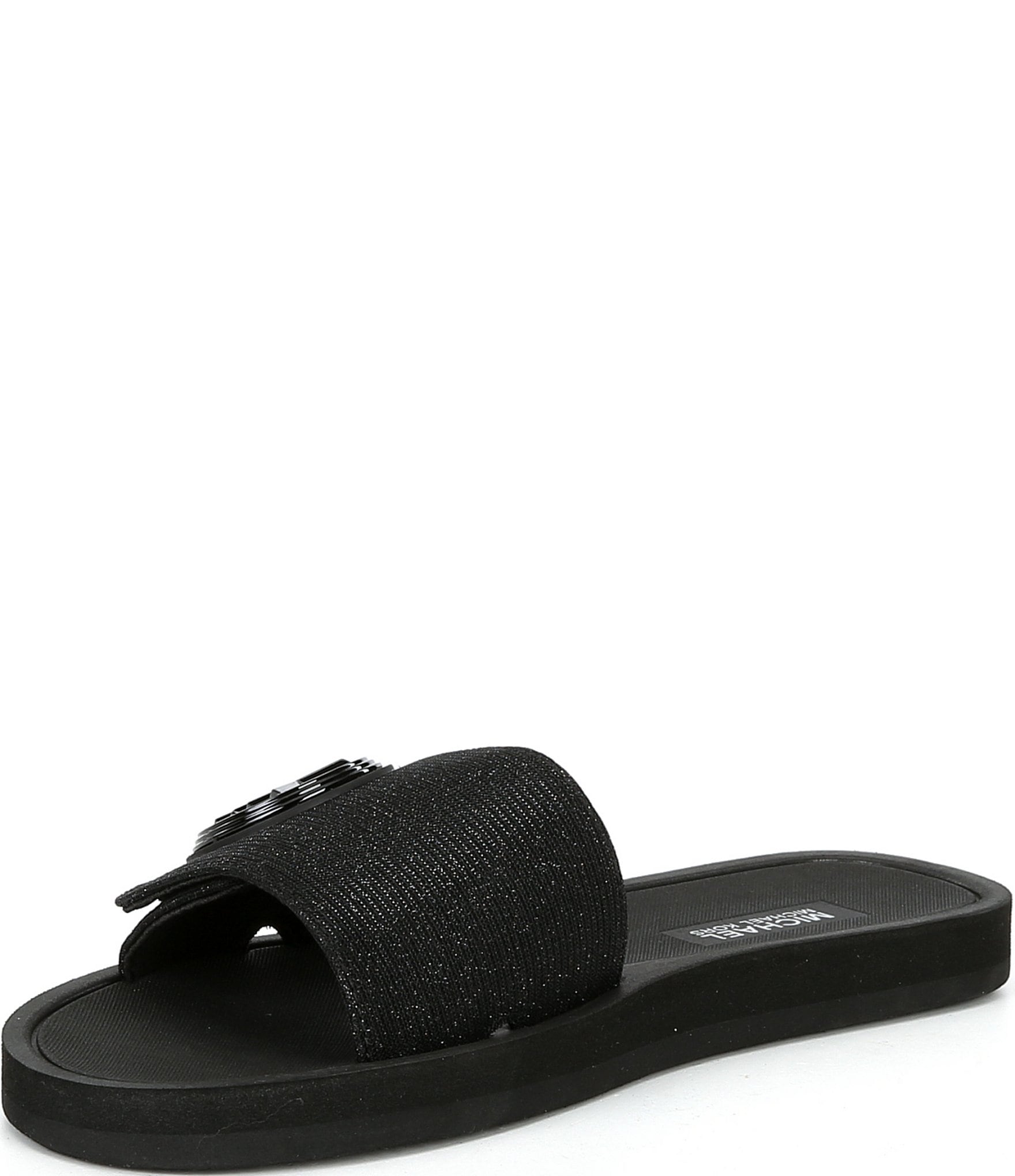 Michael Kors MK Signature Logo Charm Glitter Slide Sandals