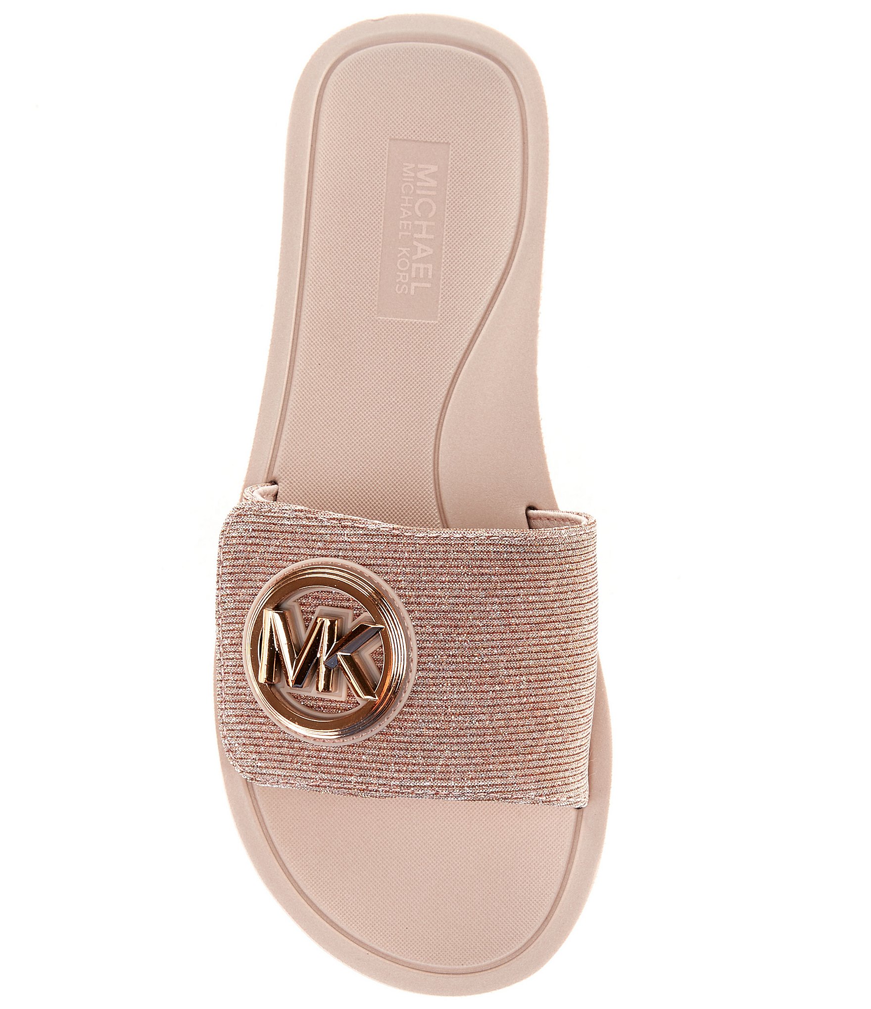 Michael Kors MK Signature Logo Charm Glitter Slide Sandals